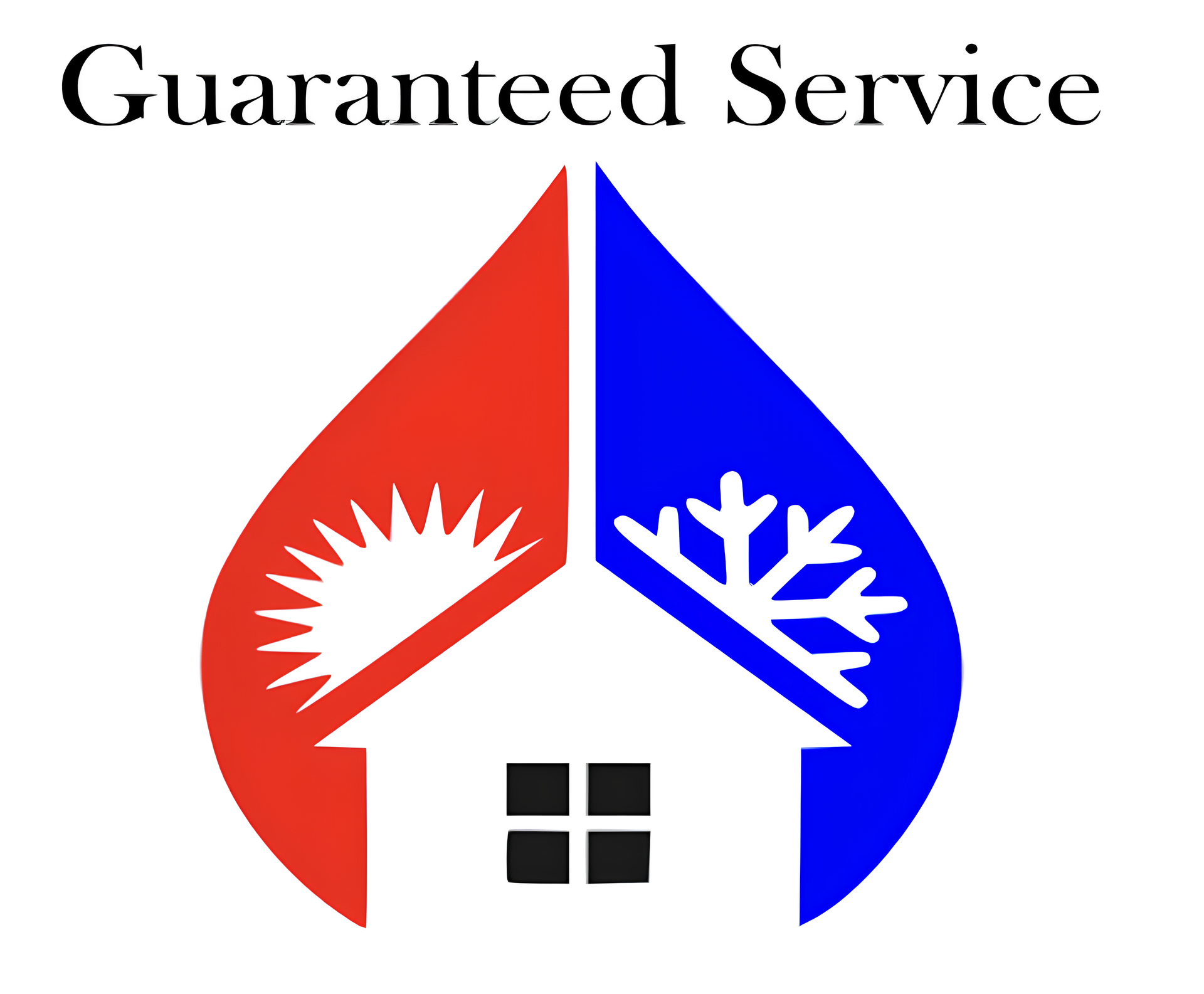 A guaranteed service logo with a house , sun and snowflake