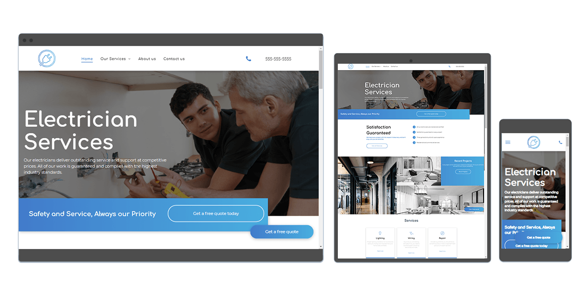 Electrician Kapow website previewed on a desktop, tablet and phone