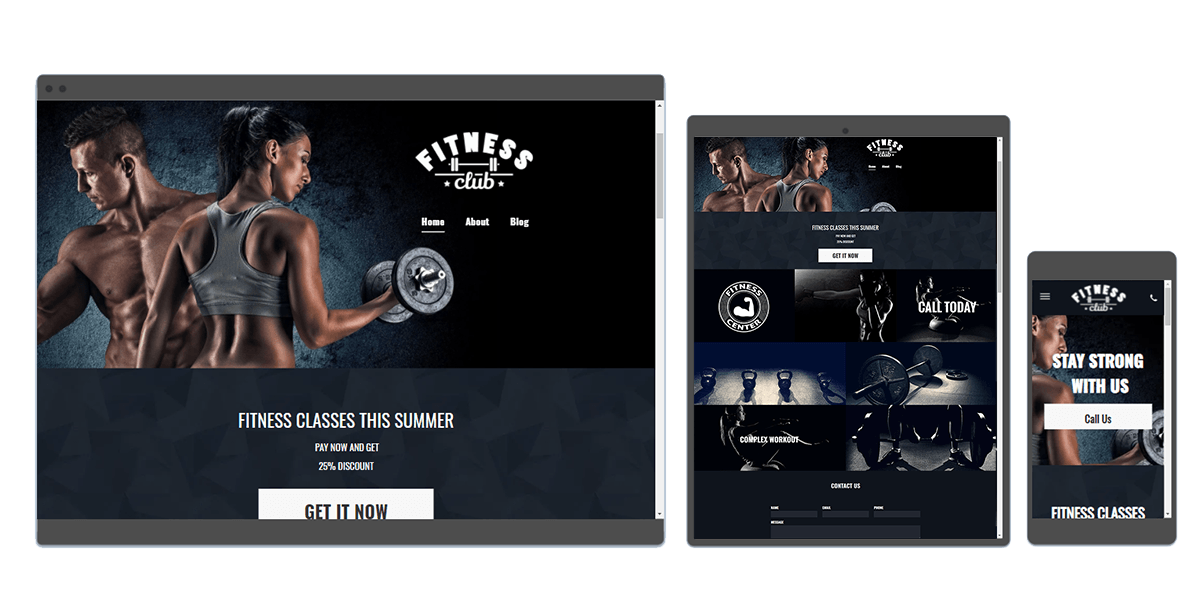 Fitness Club Kapow website previewed on a desktop, tablet and phone