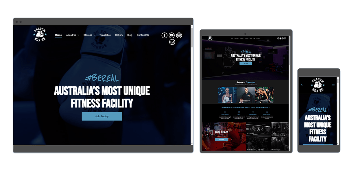 ShadowBoxHQ Kapow website previewed on a desktop, tablet and phone