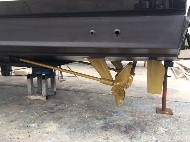 The Underside Of A Boat With A Propeller Attached To It — Edge's Boatyard In Jubilee Pocket, QLD