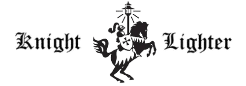 Black-and-white logo of a knight on a horse between the words “Knight” and “Lighter”
