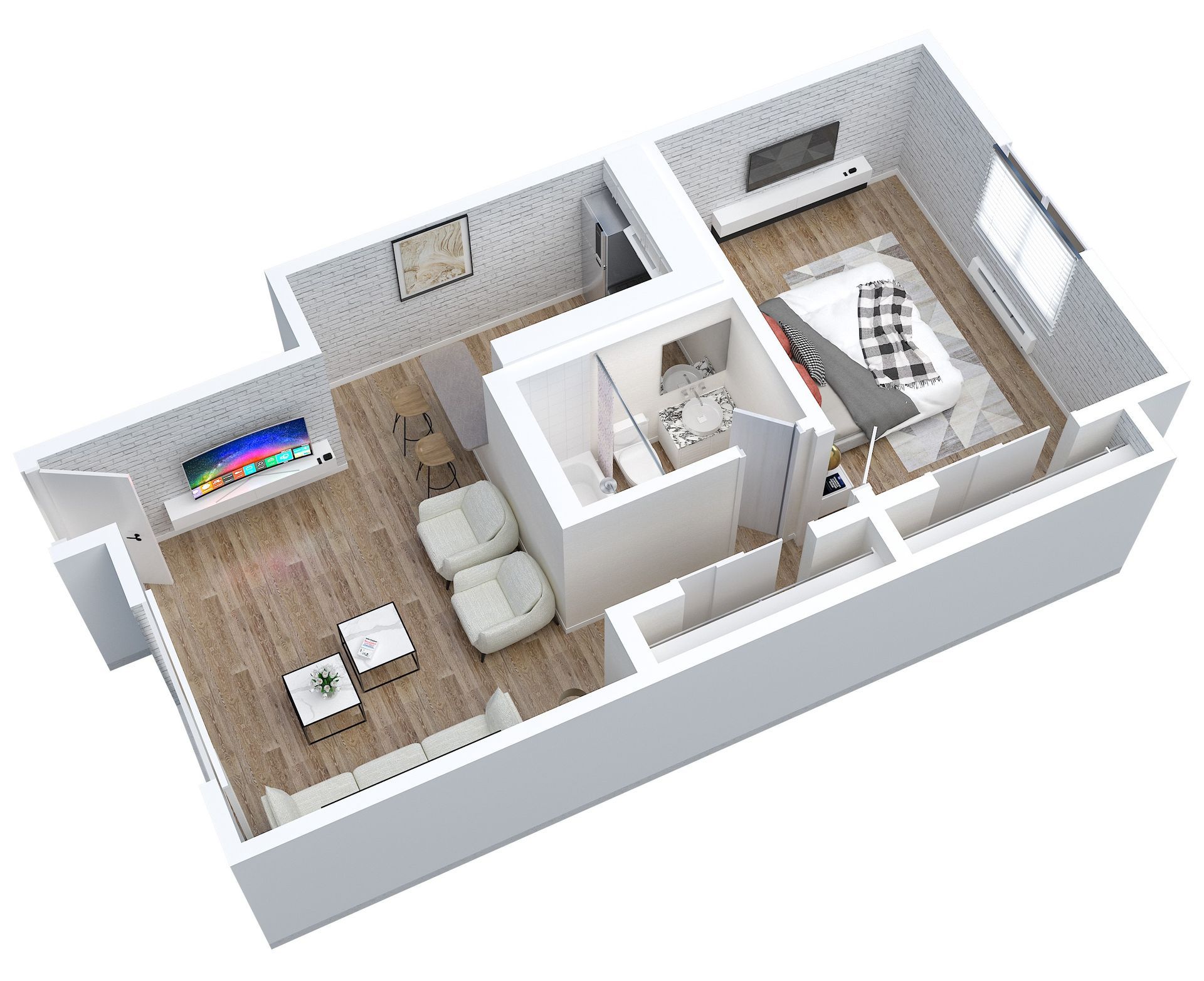Noro apartment 3d render 1 bedroom floor plan 
