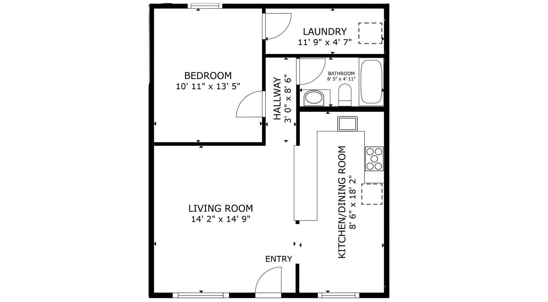 apartment black and white floor plan with room dimensions