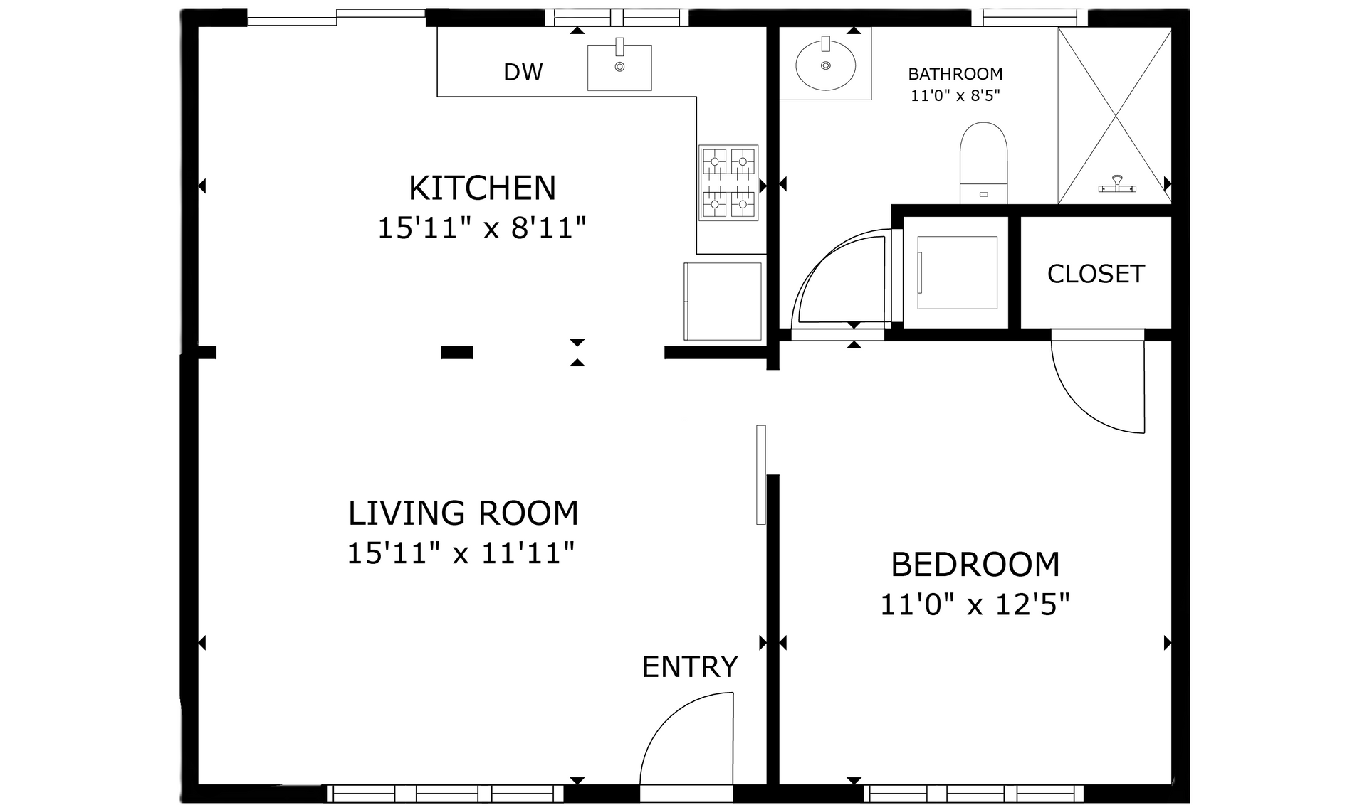 Indian springs apartment black and white 1 bedroom floor plan with room dimensions 