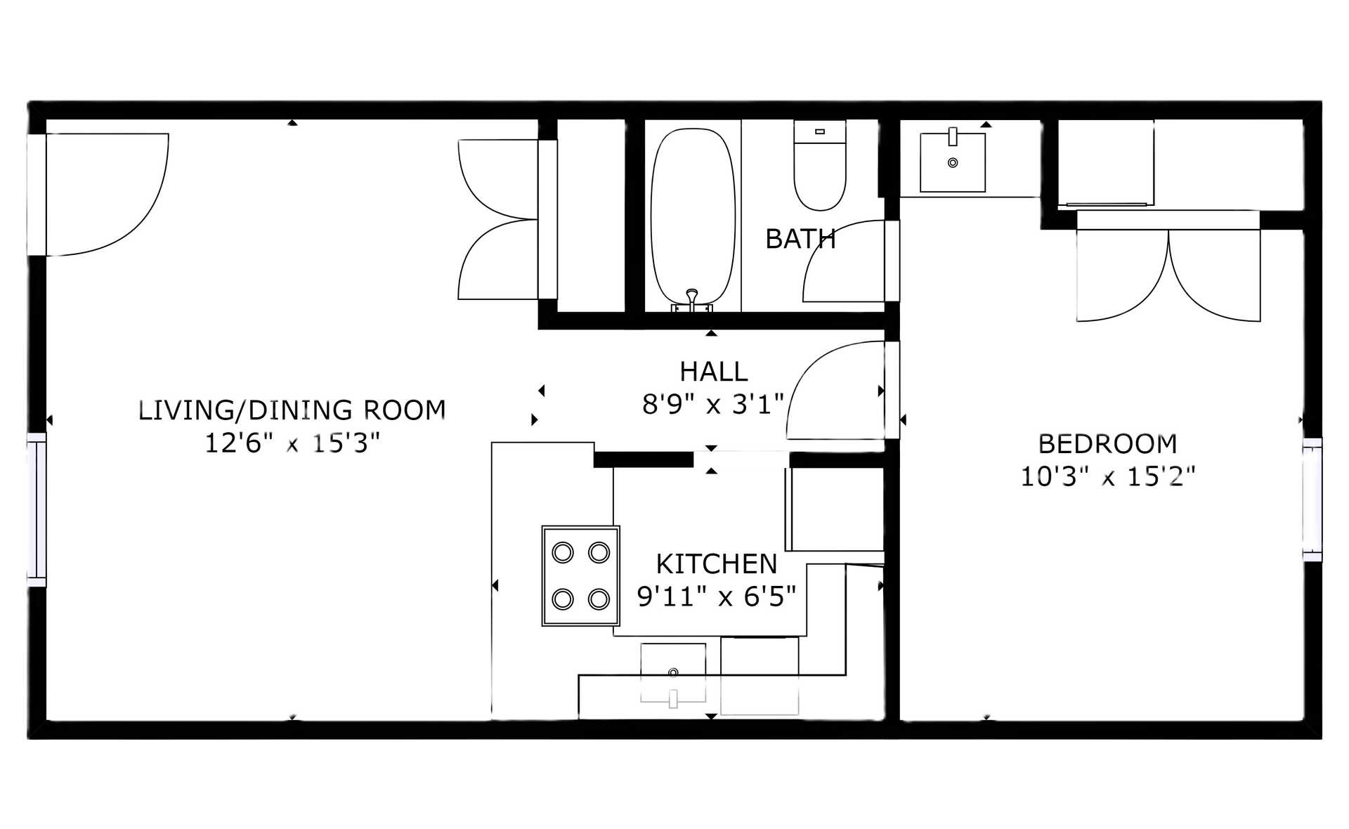 apartment black and white floor plan with room dimensions 