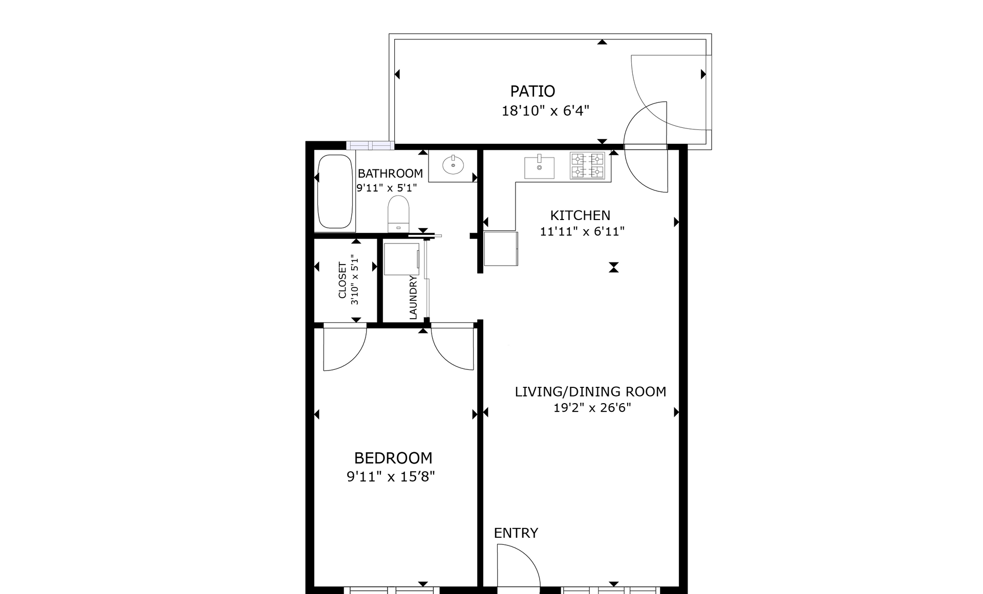 apartment black and white floor plan with room dimensions 