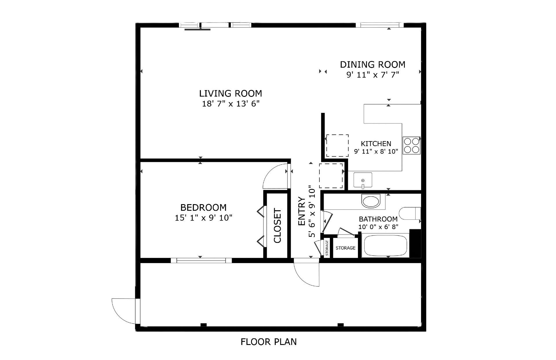 apartment black and white floor plan with room dimensions 