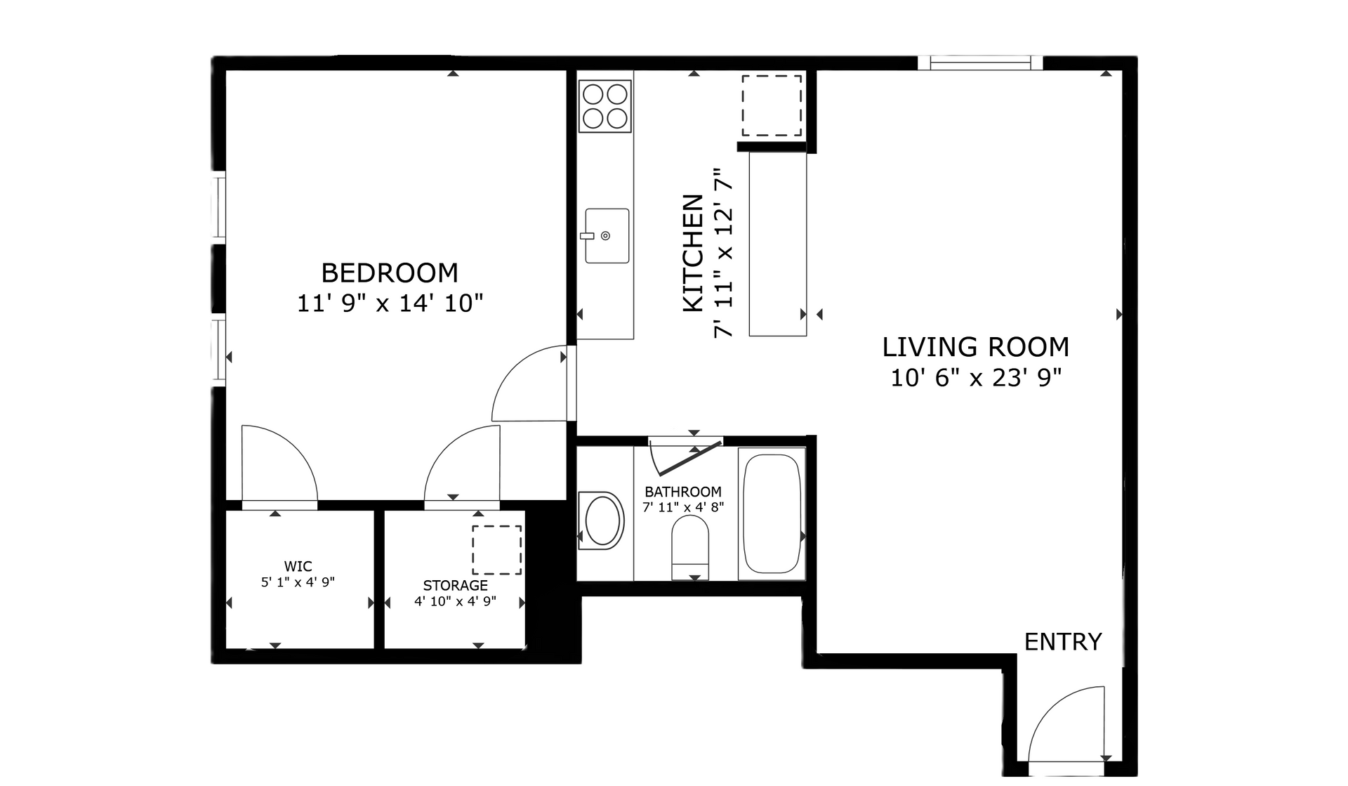 apartment black and white floor plan with room dimensions 