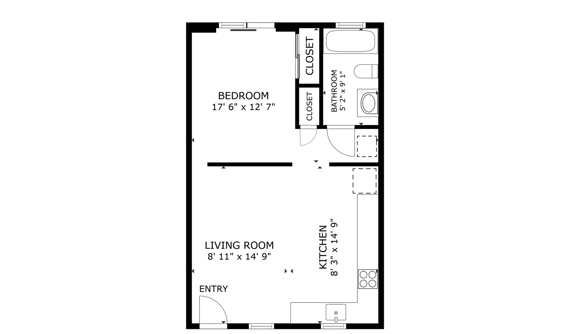apartment black and white floor plan with room dimensions