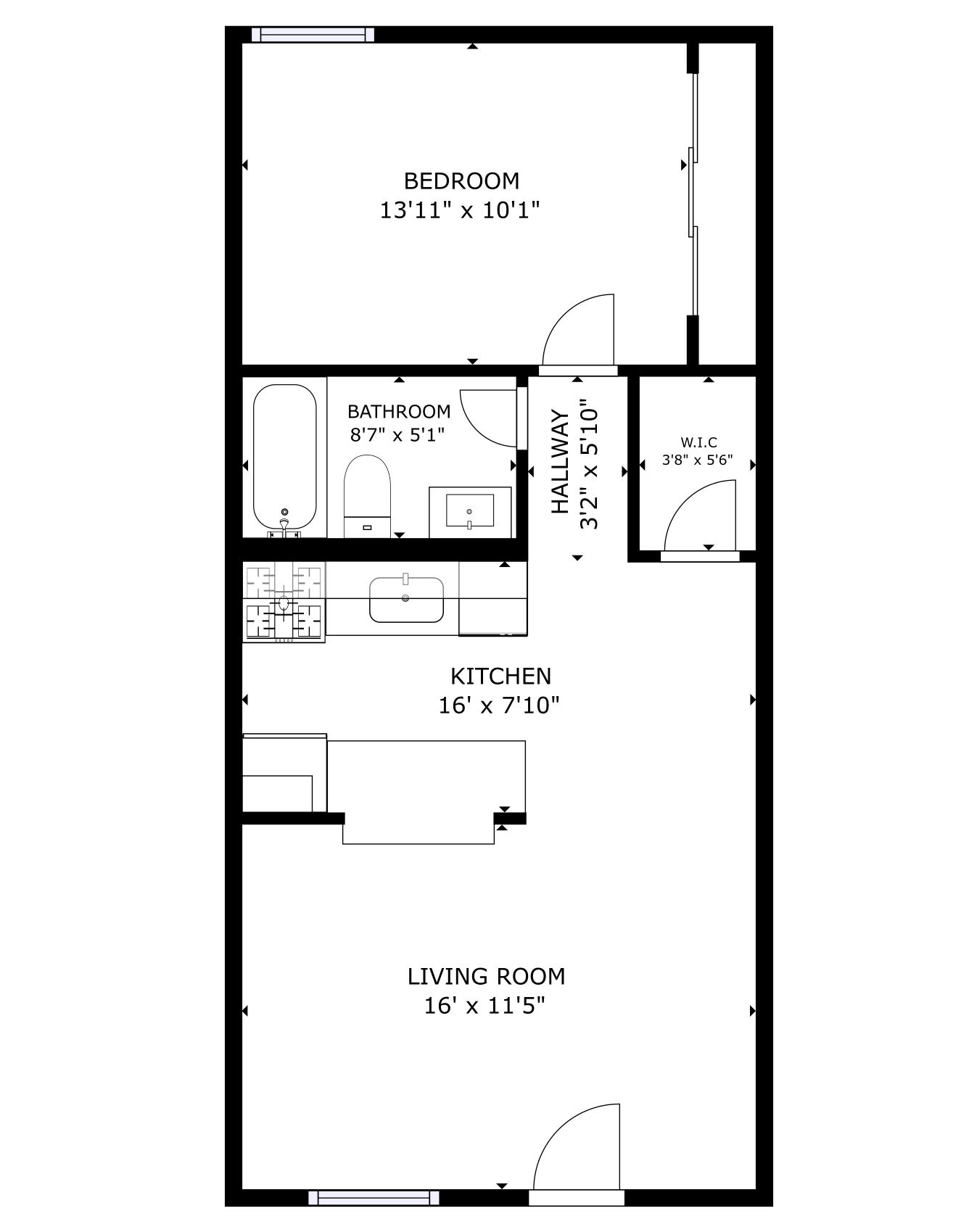 apartment black and white floor plan with room dimensions