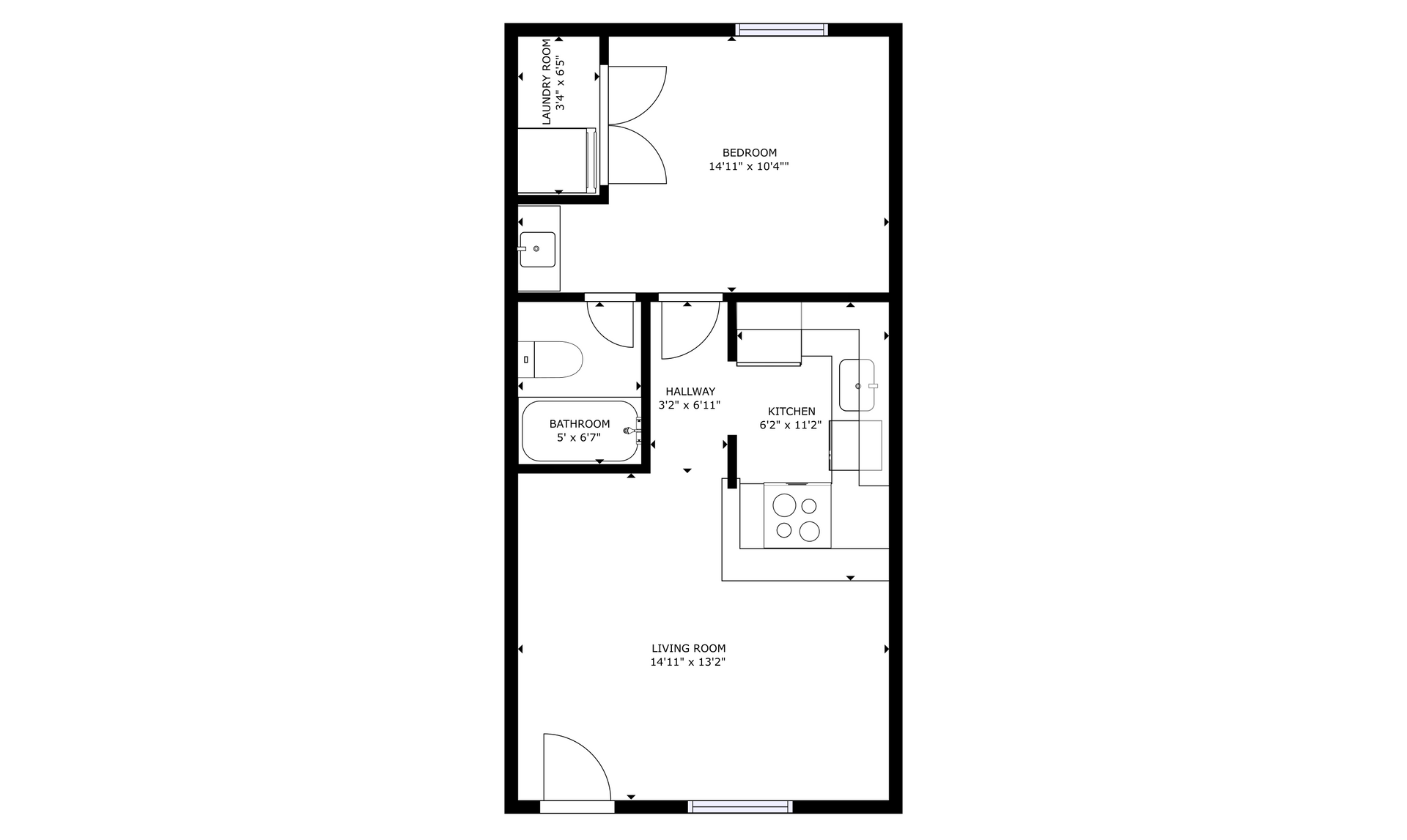 apartment black and white floor plan with room dimensions 