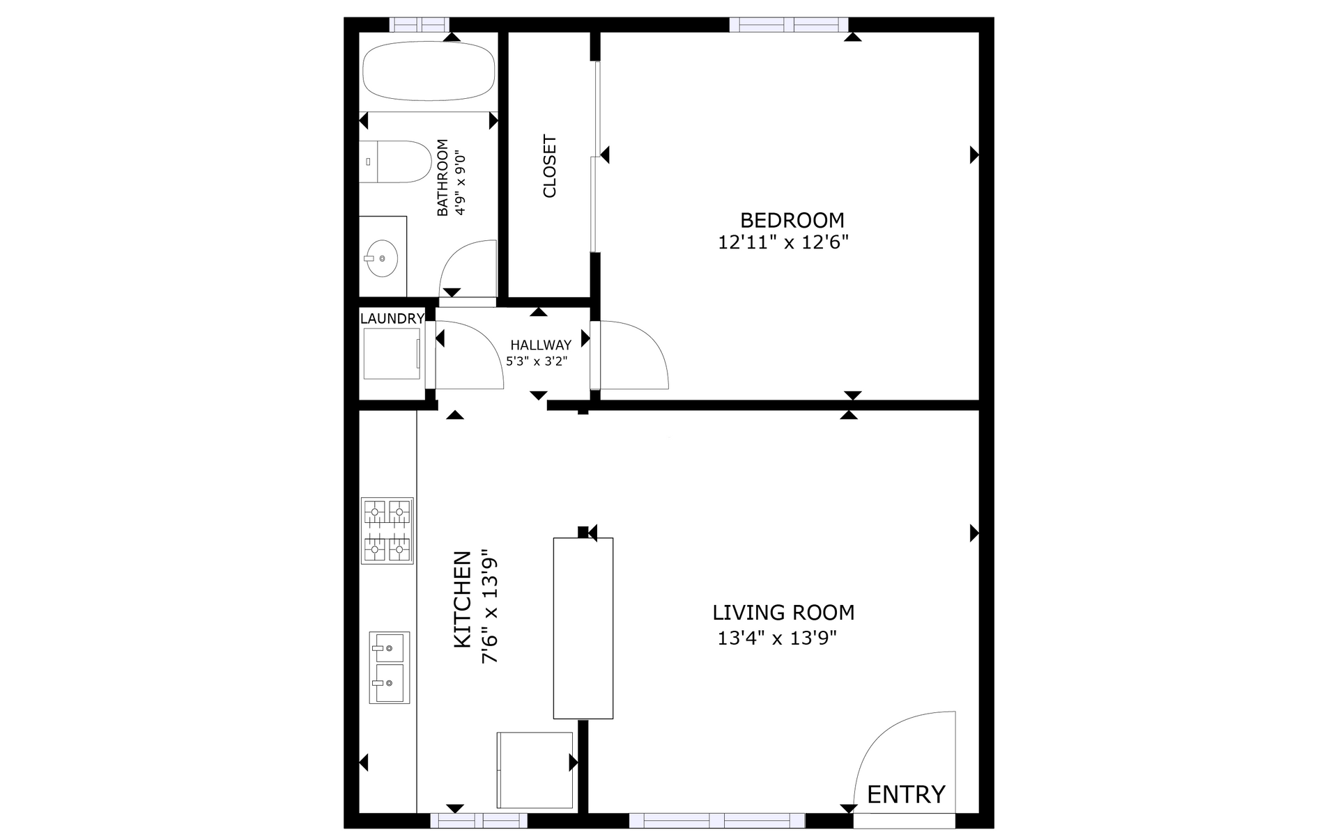 apartment black and white floor plan with room dimensions 