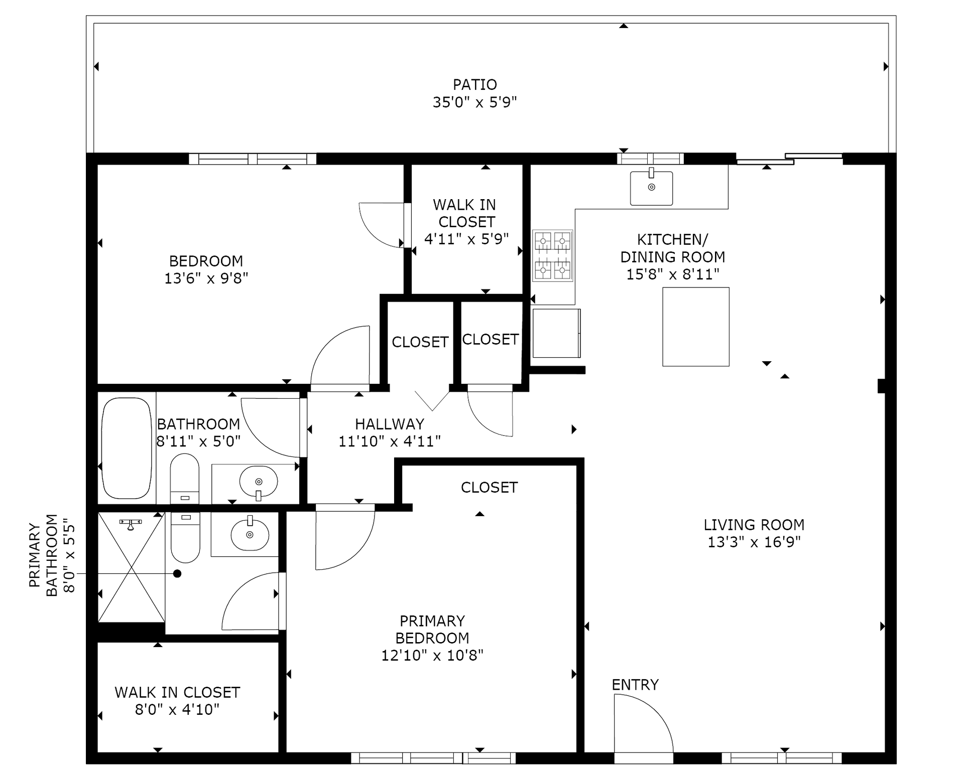 apartment black and white floor plan with room dimensions 