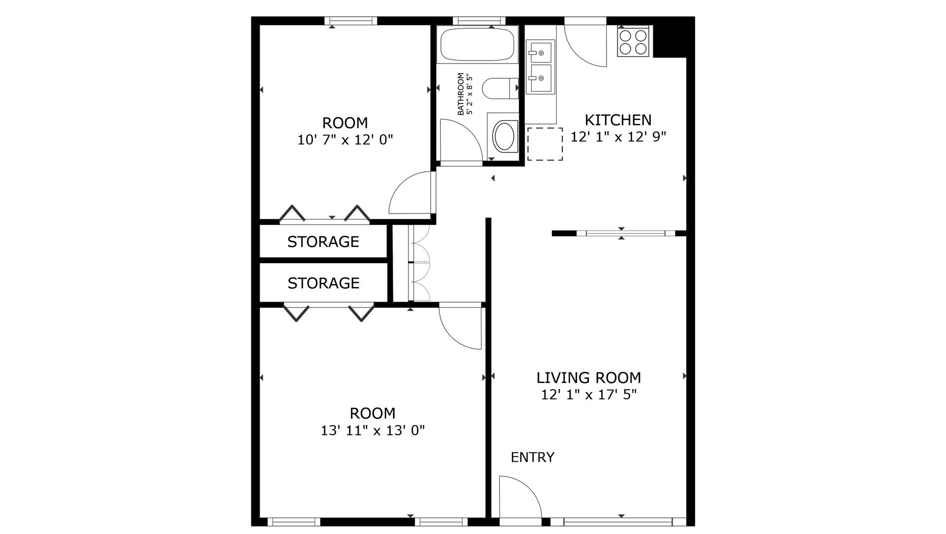 apartment black and white floor plan with room dimensions 