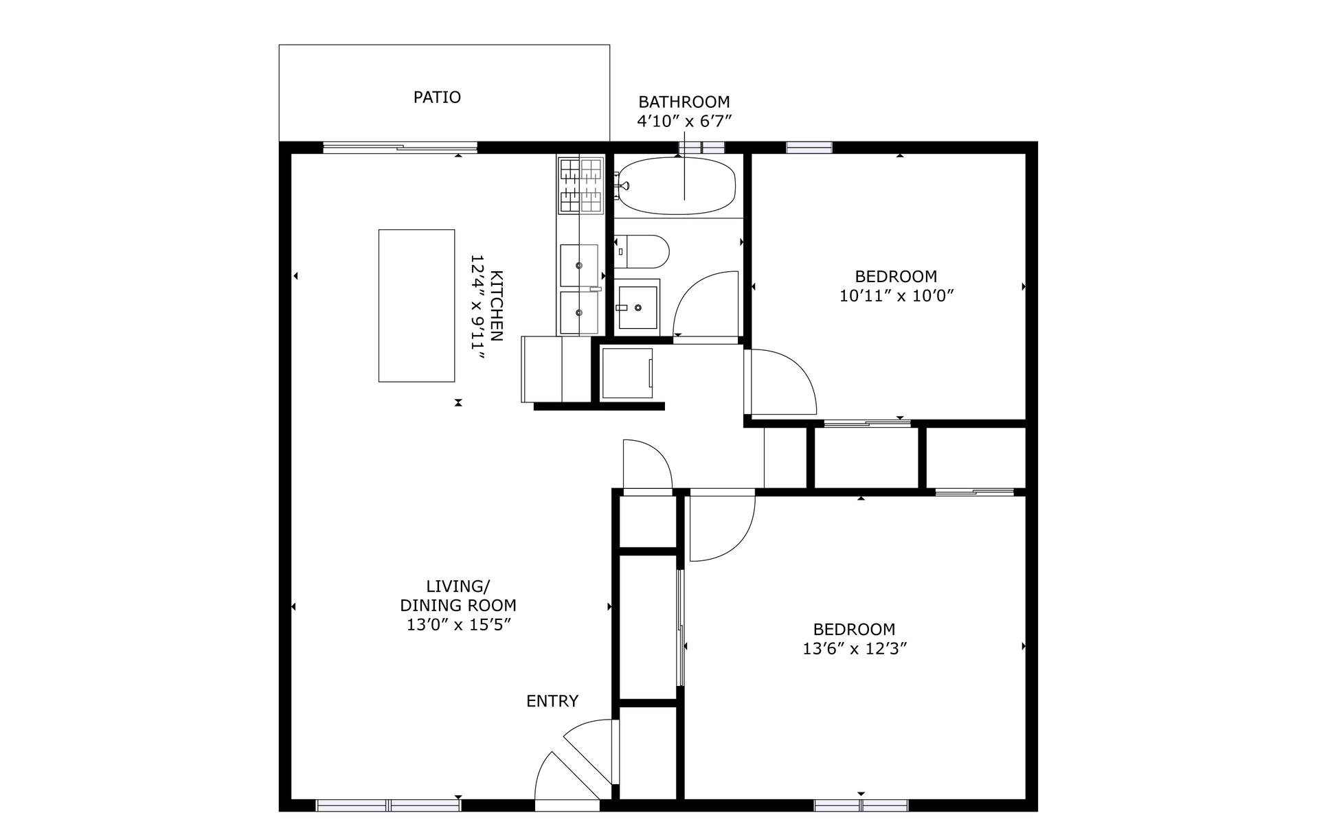 apartment black and white floor plan with room dimensions