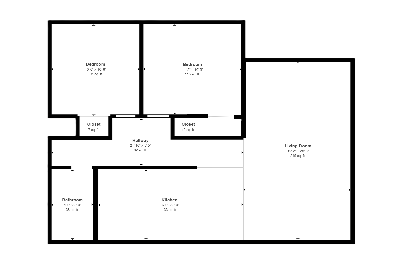 apartment black and white floor plan with room dimensions