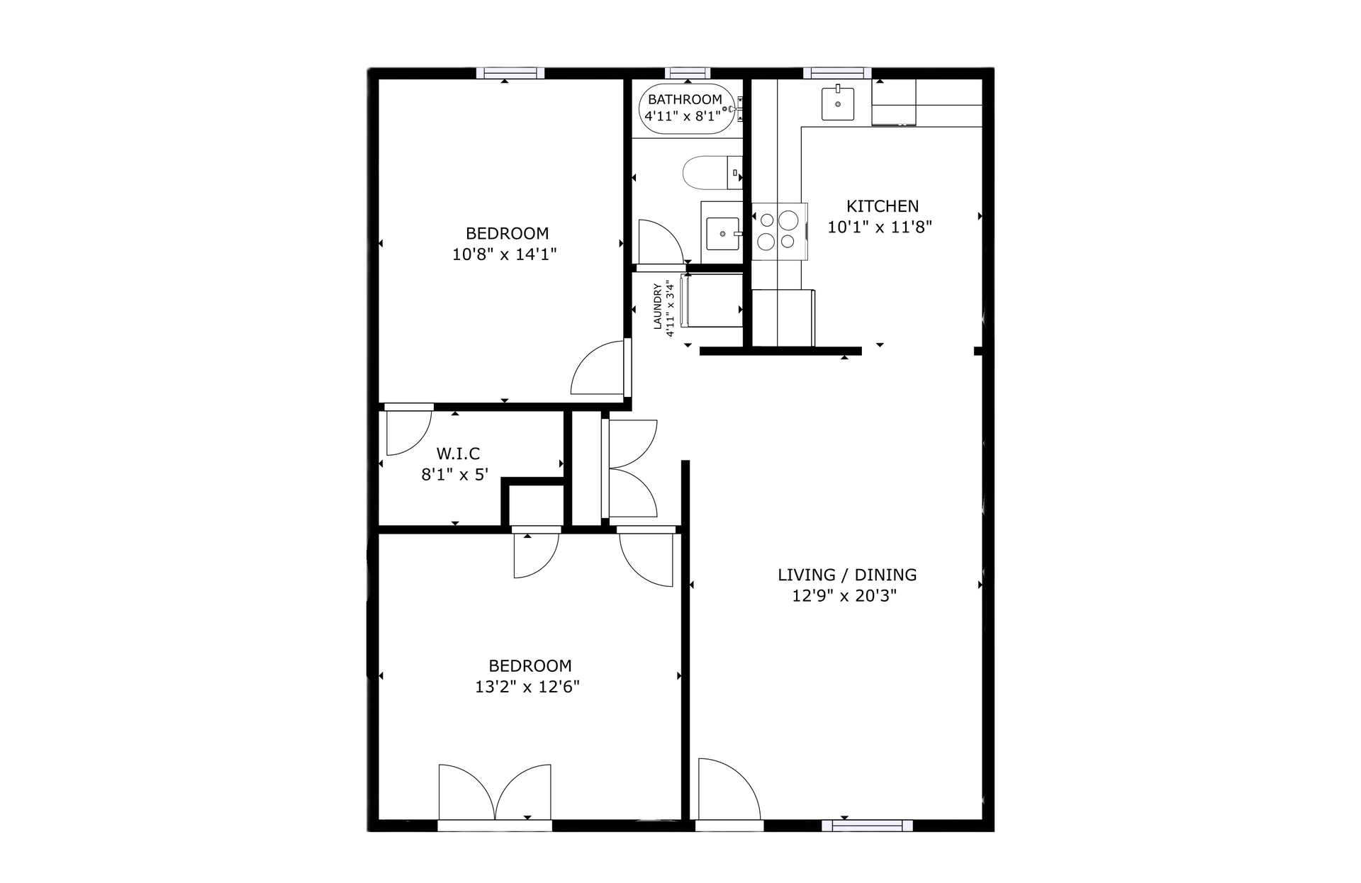 apartment black and white floor plan with room dimensions 