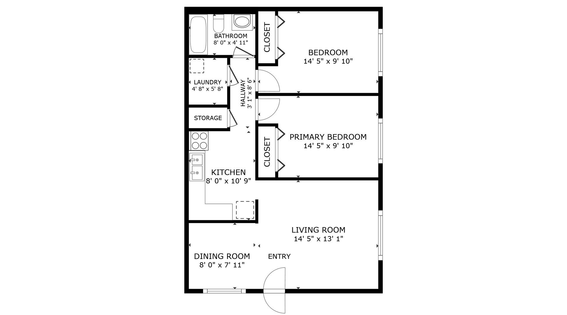 apartment black and white floor plan with room dimensions