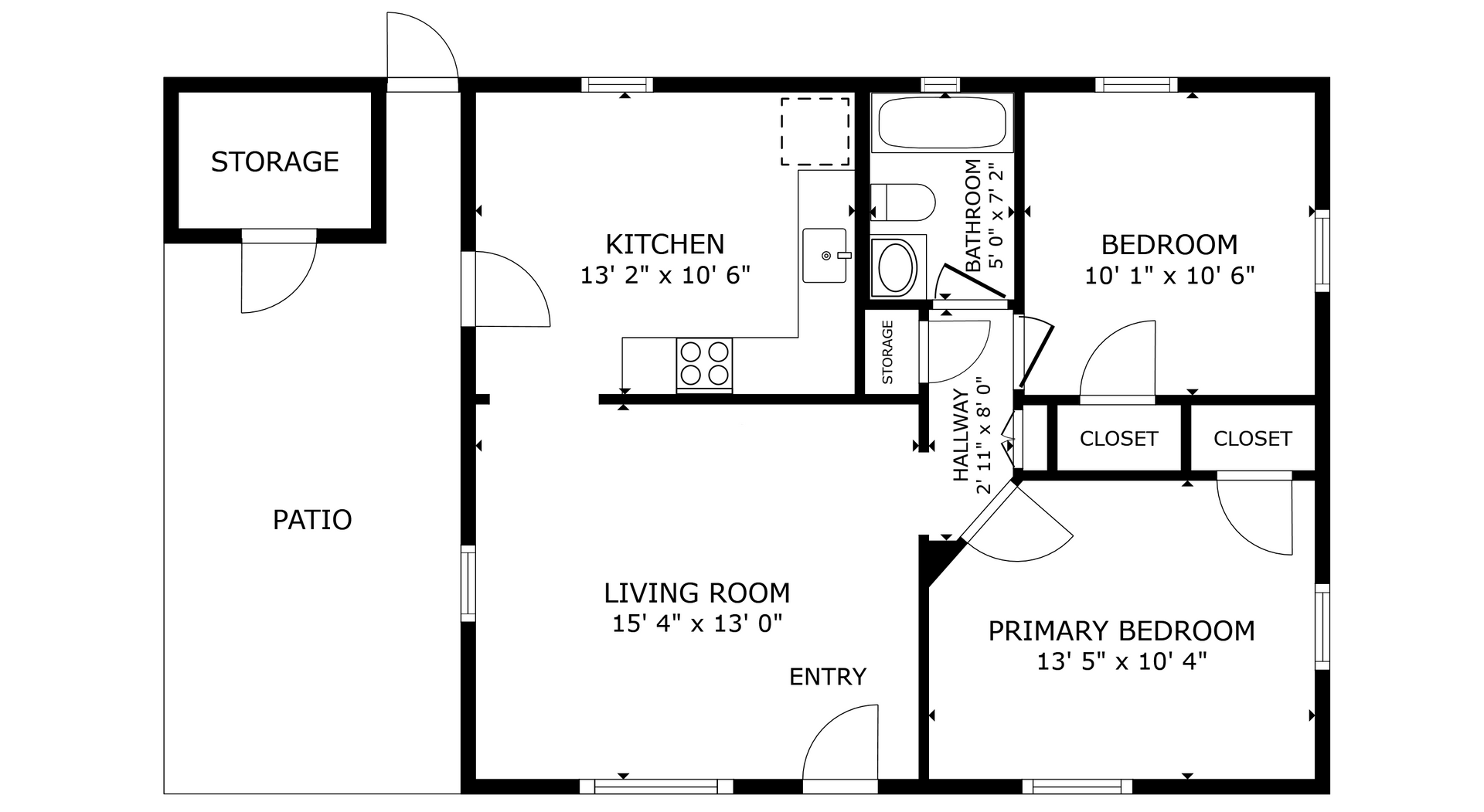 2718 40th street apartment black and white floor plan with room dimensions