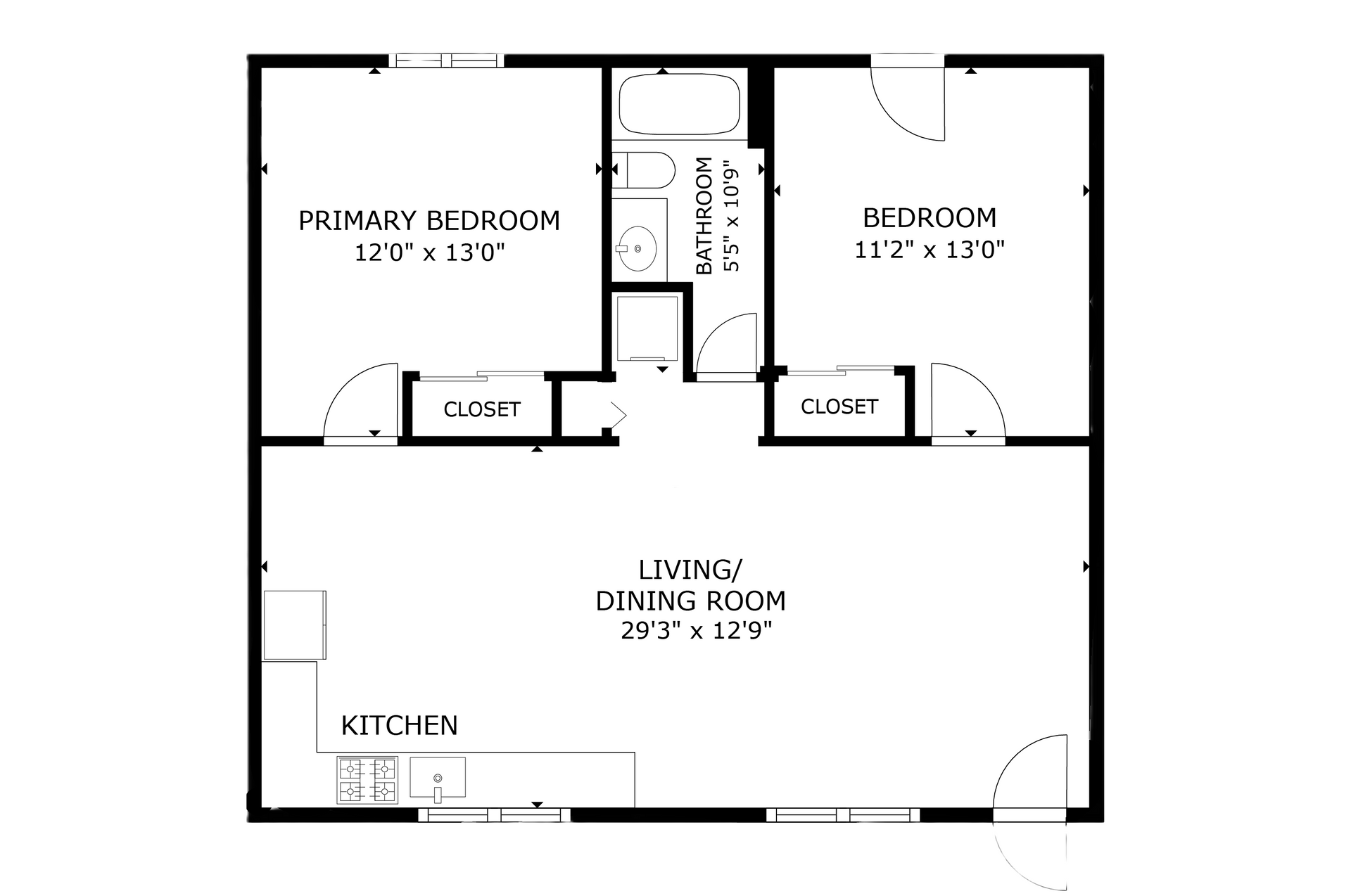 apartment black and white floor plan with room dimensions 