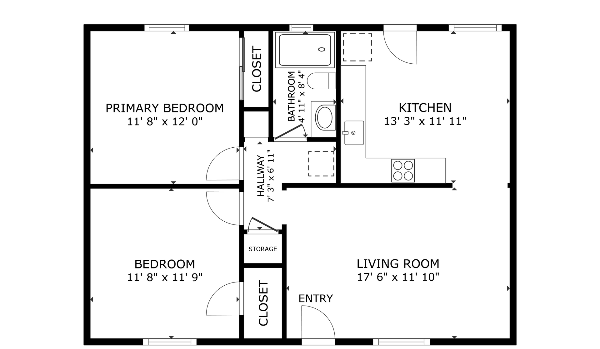 Lin lor apartment black and white 2 bedroom floor plan with room dimensions 