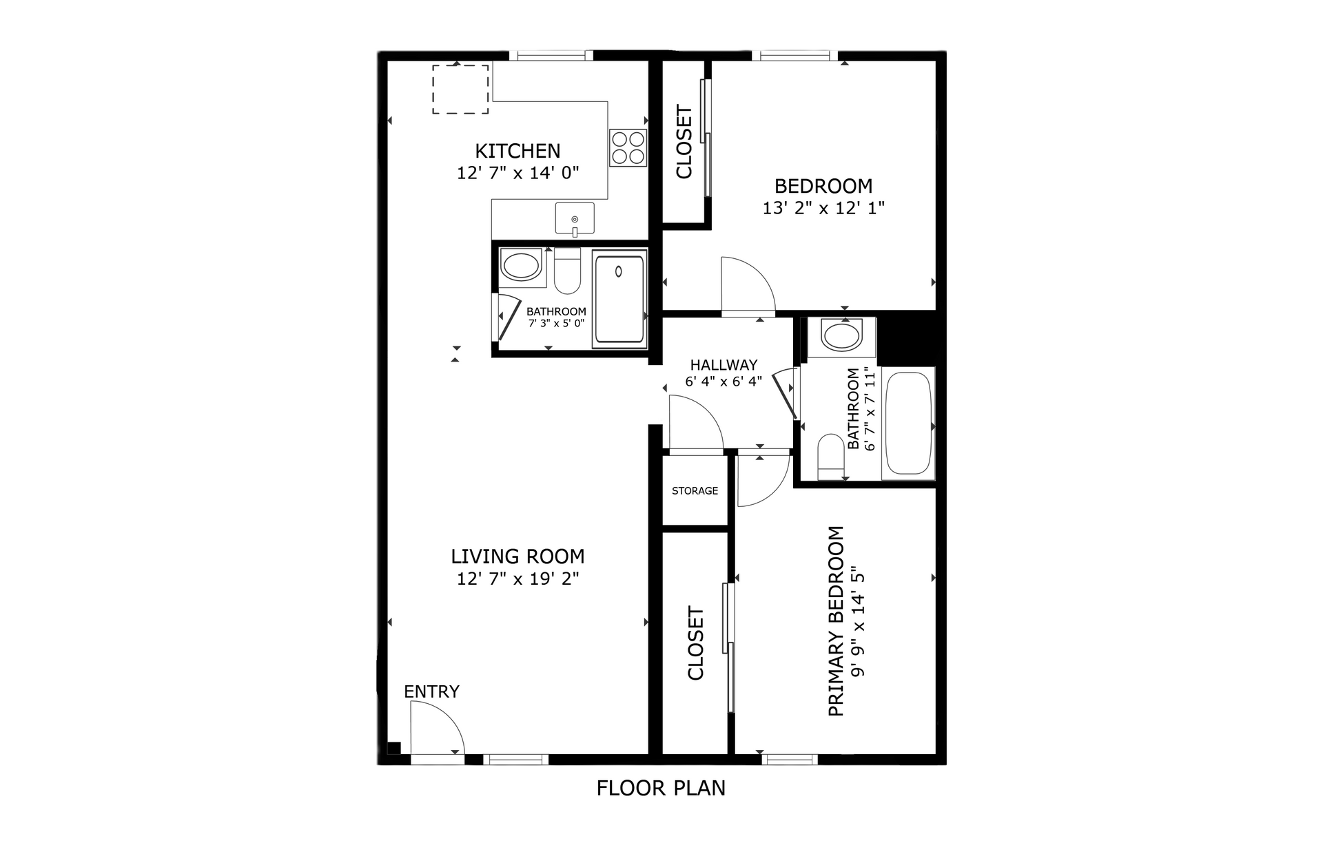 apartment black and white floor plan with room dimensions 