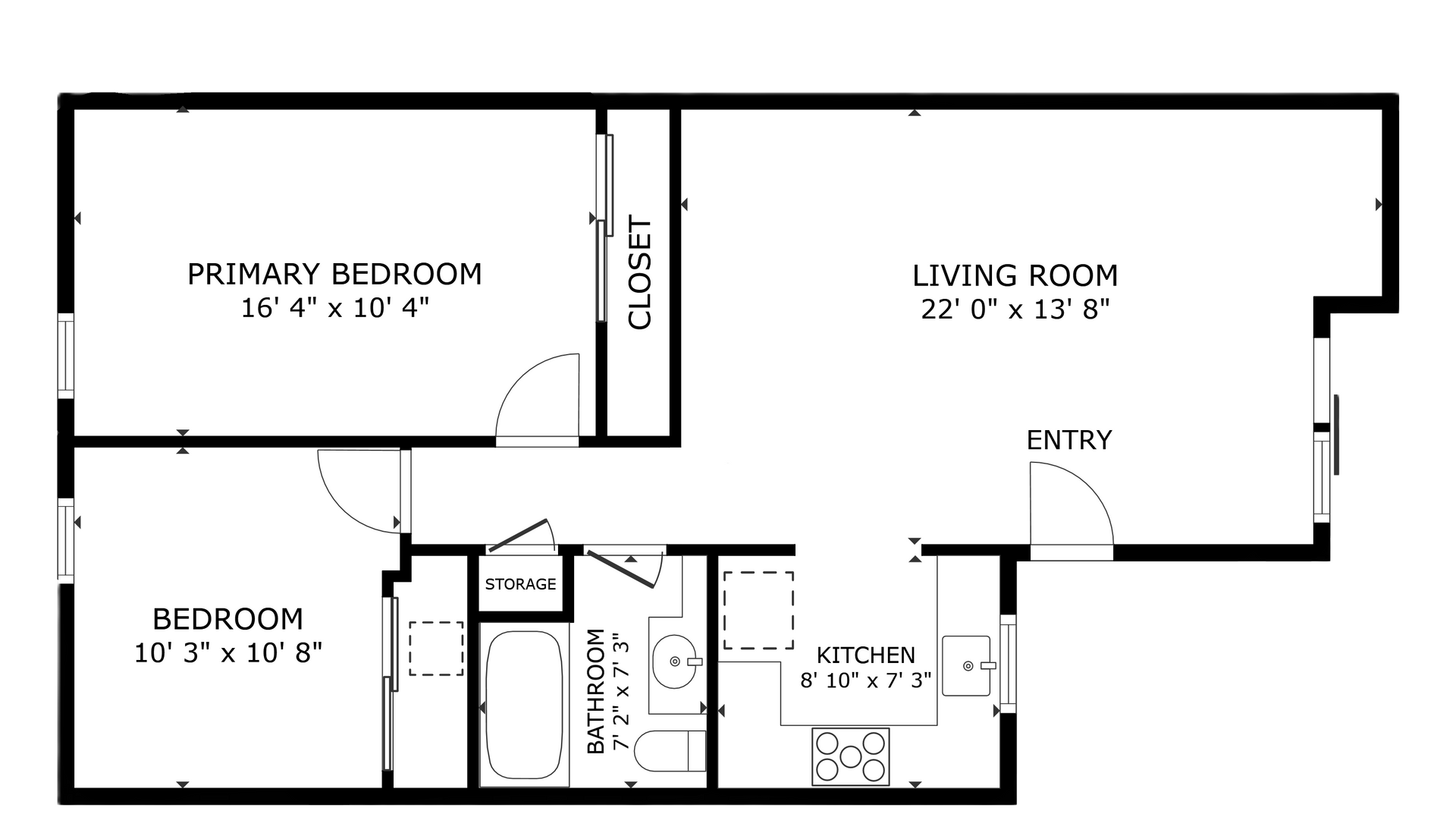 apartment black and white floor plan with room dimensions 