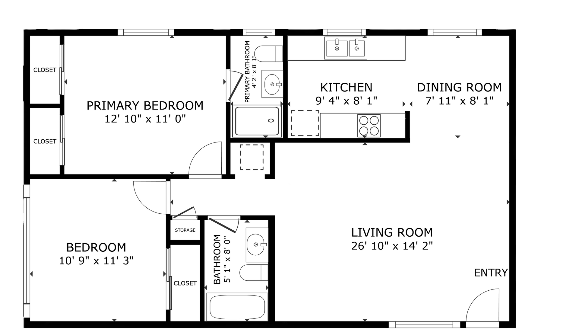 apartment black and white floor plan with room dimensions 