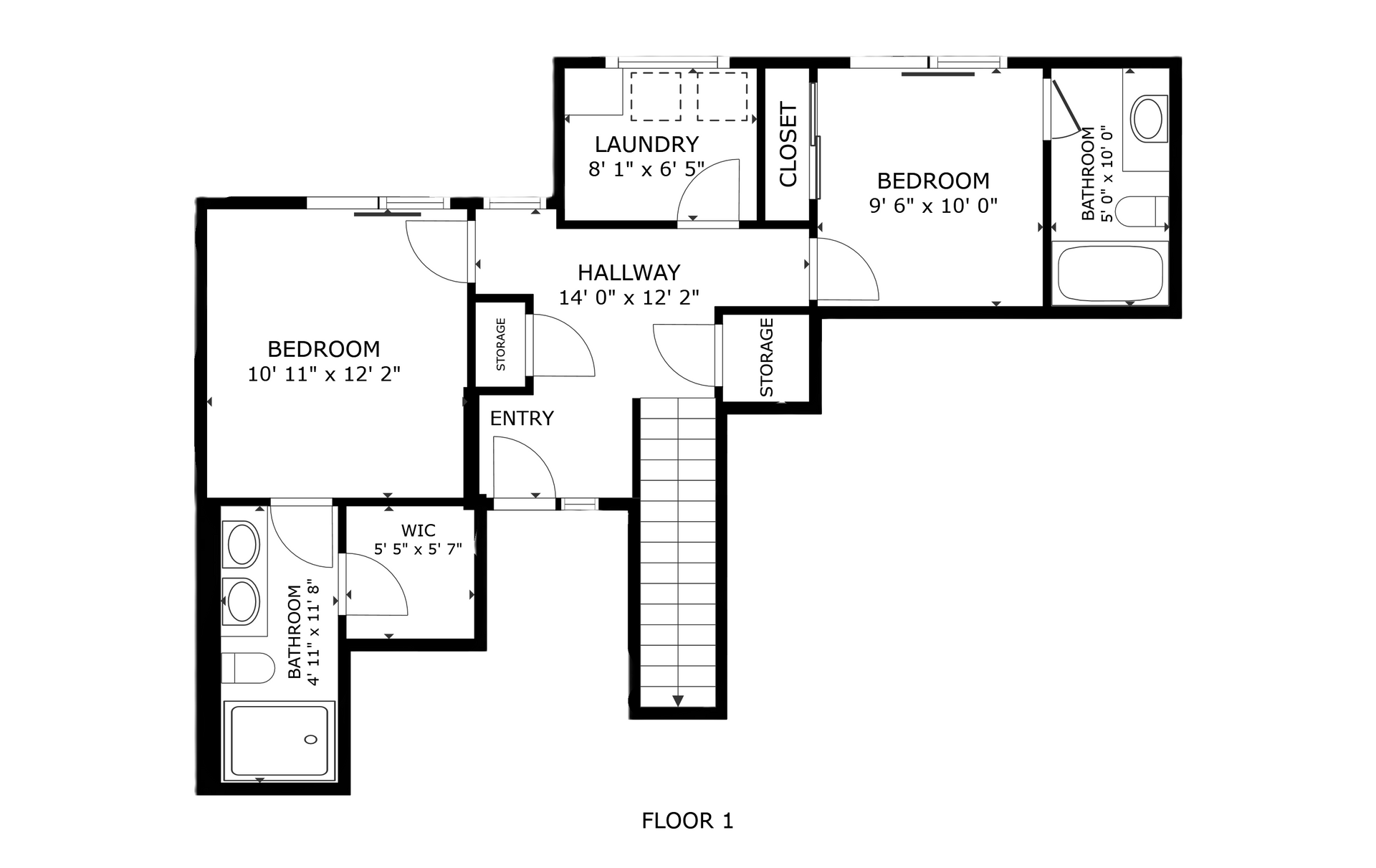 apartment black and white floor plan with room dimensions 