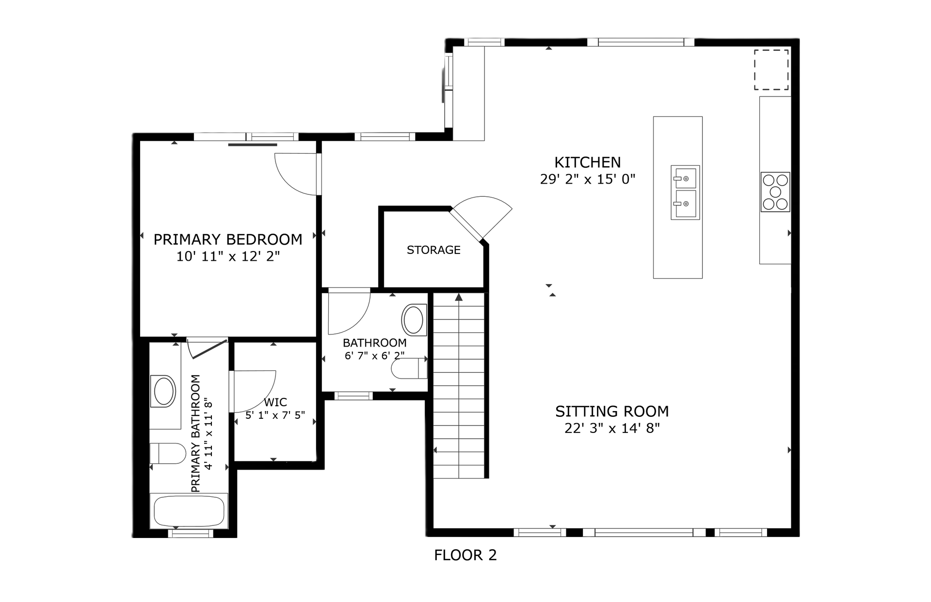 apartment black and white floor plan with room dimensions 
