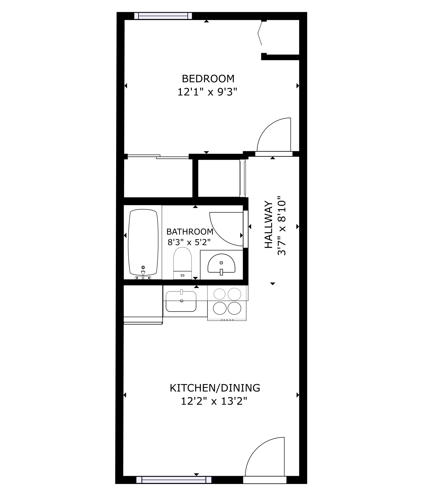 apartment black and white floor plan with room dimensions