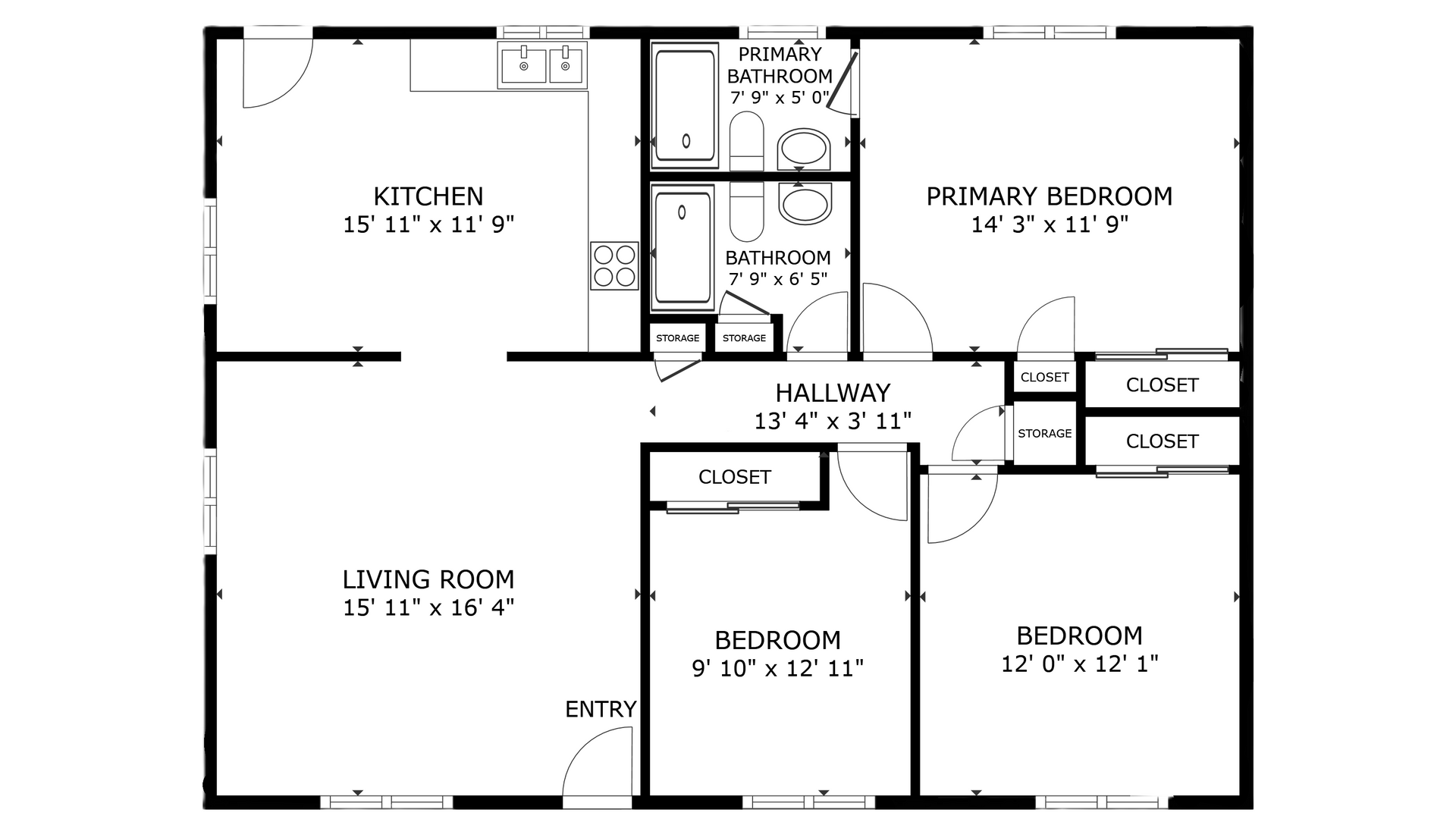 apartment black and white floor plan with room dimensions