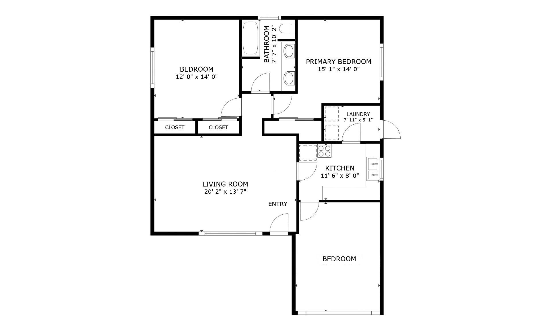 apartment black and white floor plan with room dimensions 