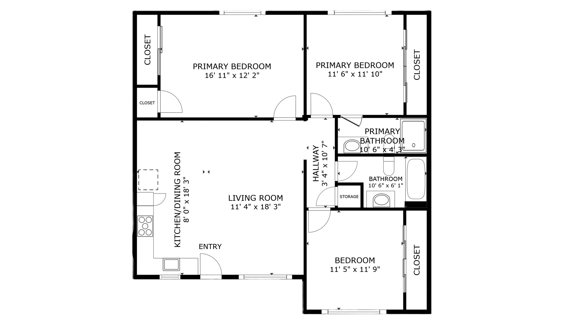 apartment black and white floor plan with room dimensions 