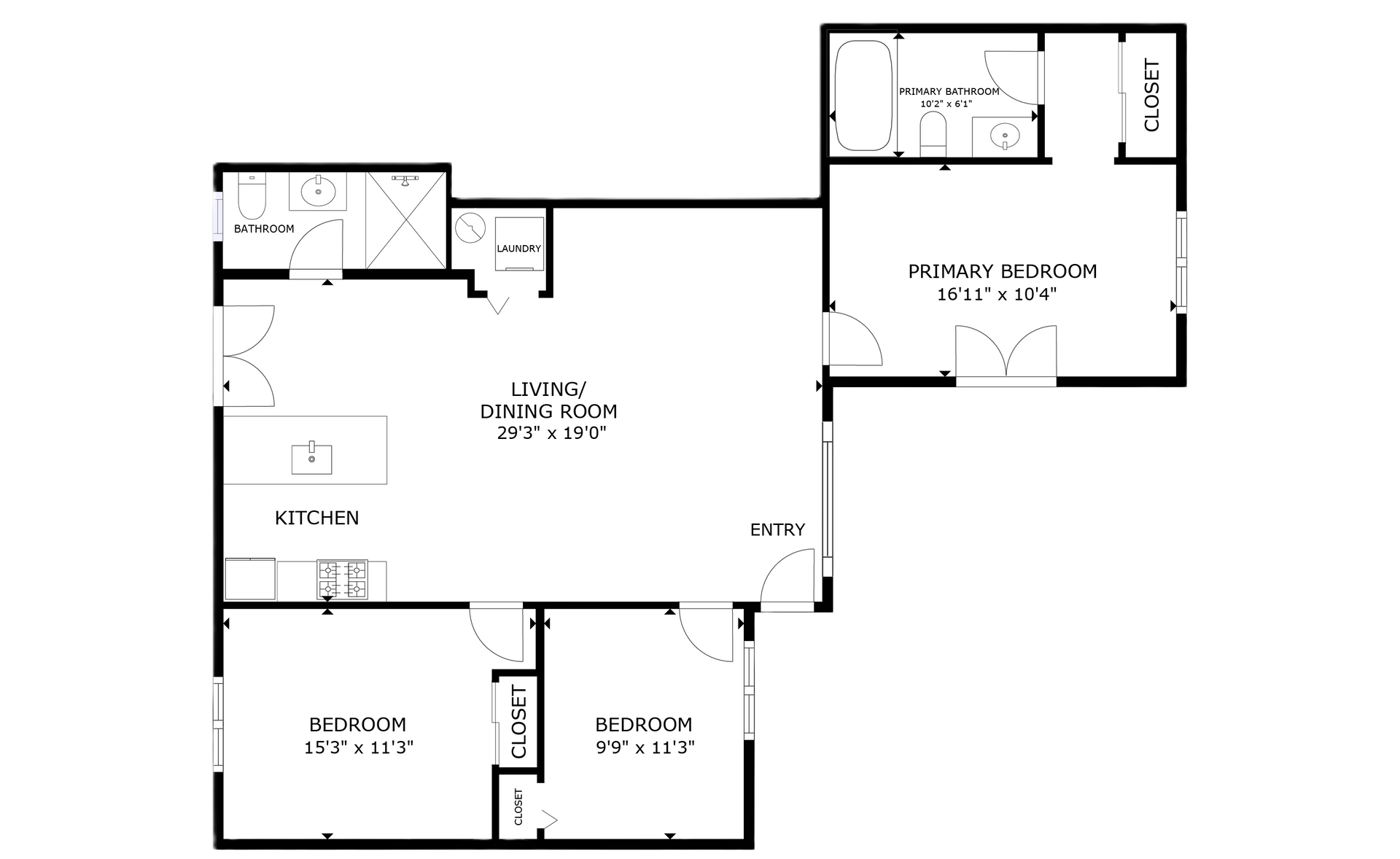 apartment black and white floor plan with room dimensions 
