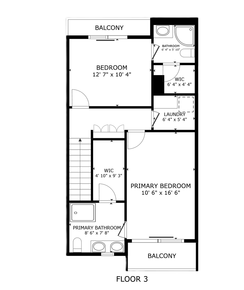 apartment black and white floor plan with room dimensions 