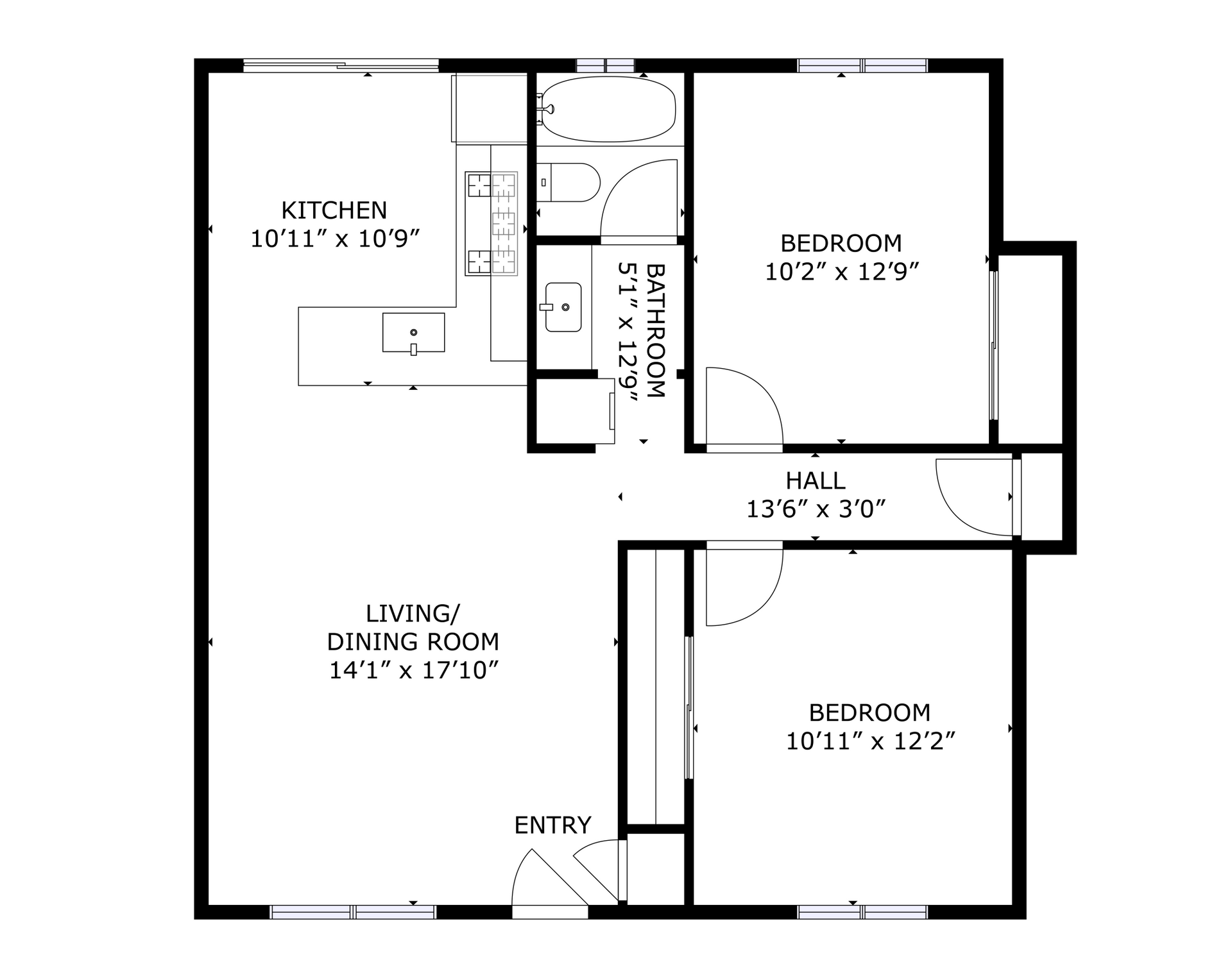 apartment black and white floor plan with room dimensions 