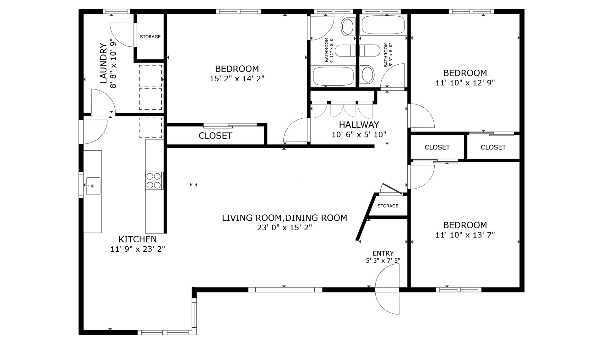 apartment black and white floor plan with room dimensions