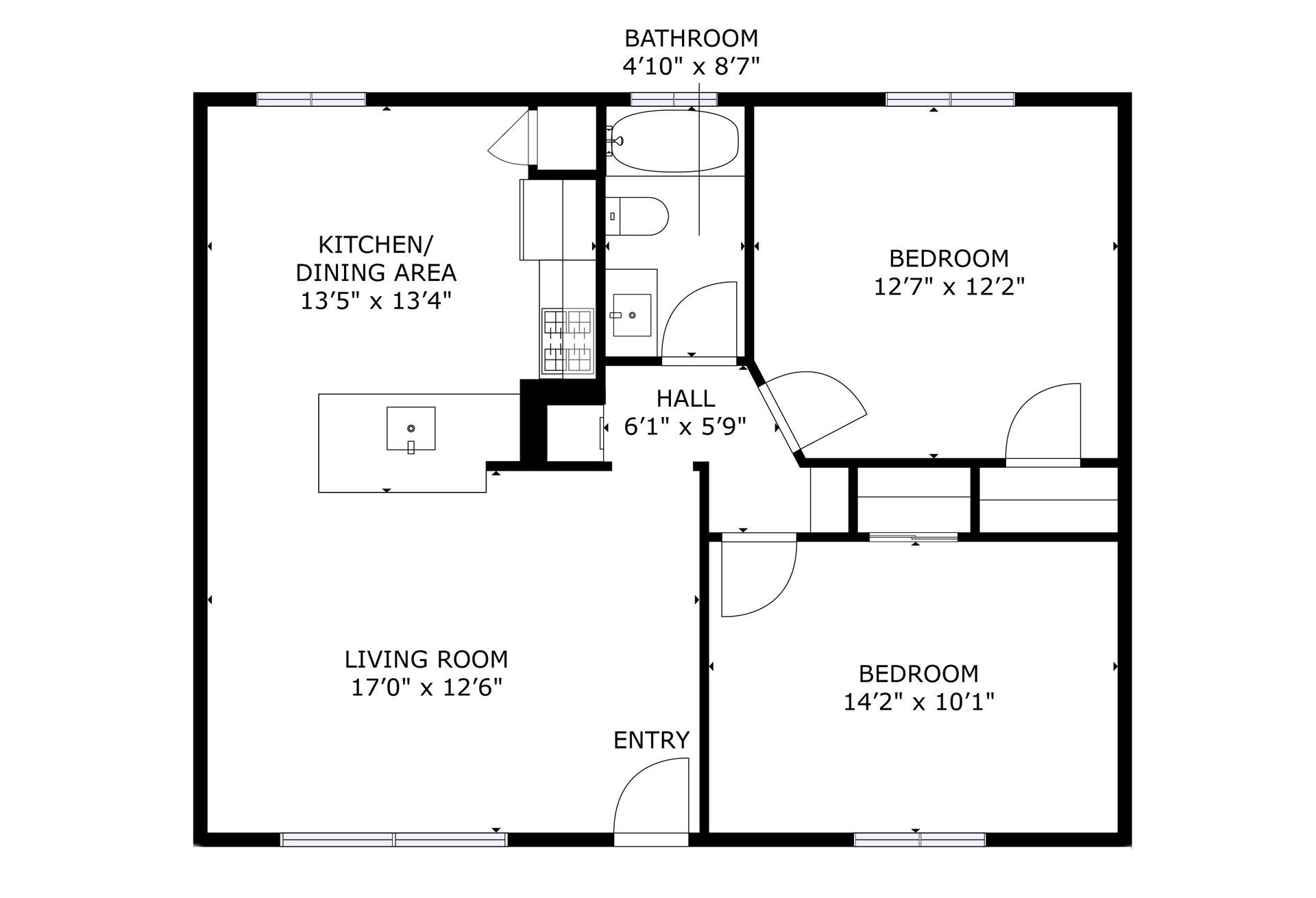 apartment black and white floor plan with room dimensions 