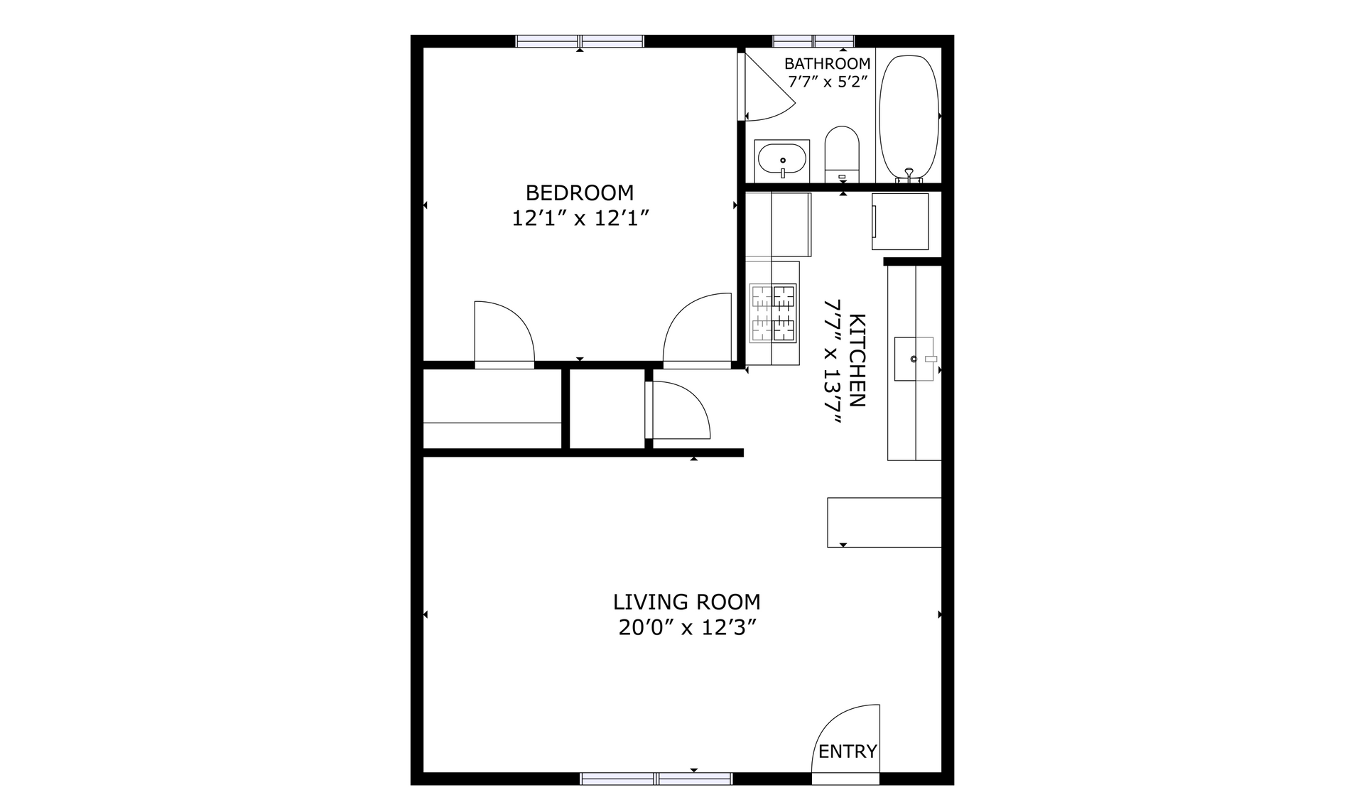 apartment black and white floor plan with room dimensions 