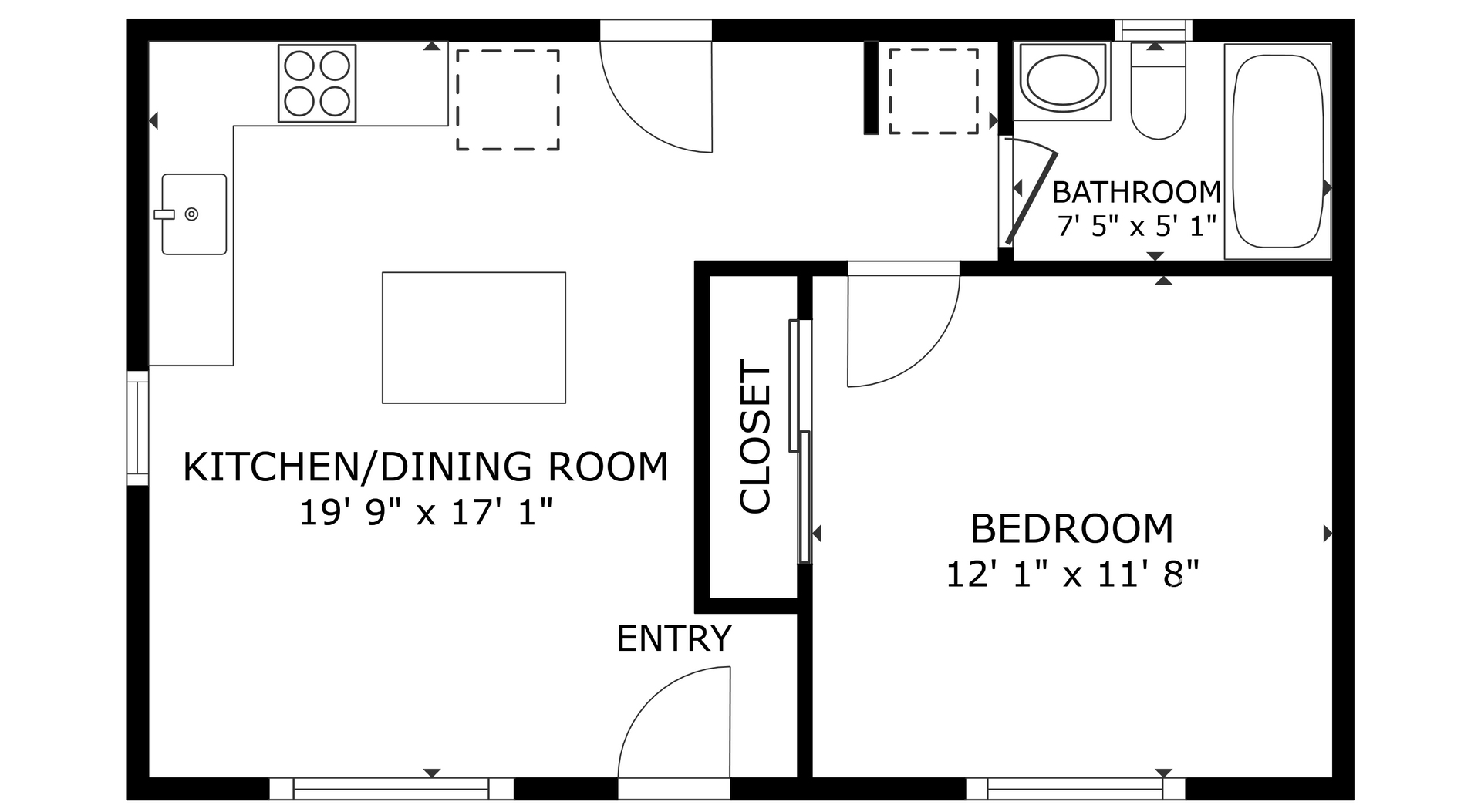apartment black and white floor plan with room dimensions