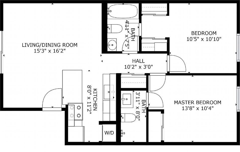 apartment black and white floor plan with room dimensions 