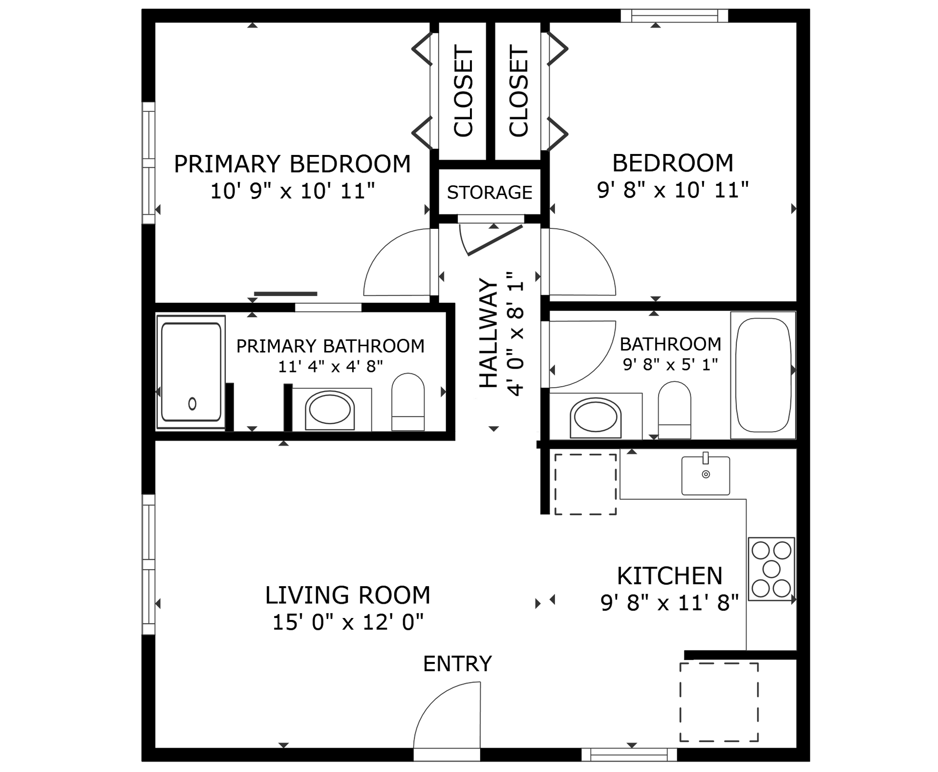 apartment black and white floor plan with room dimensions