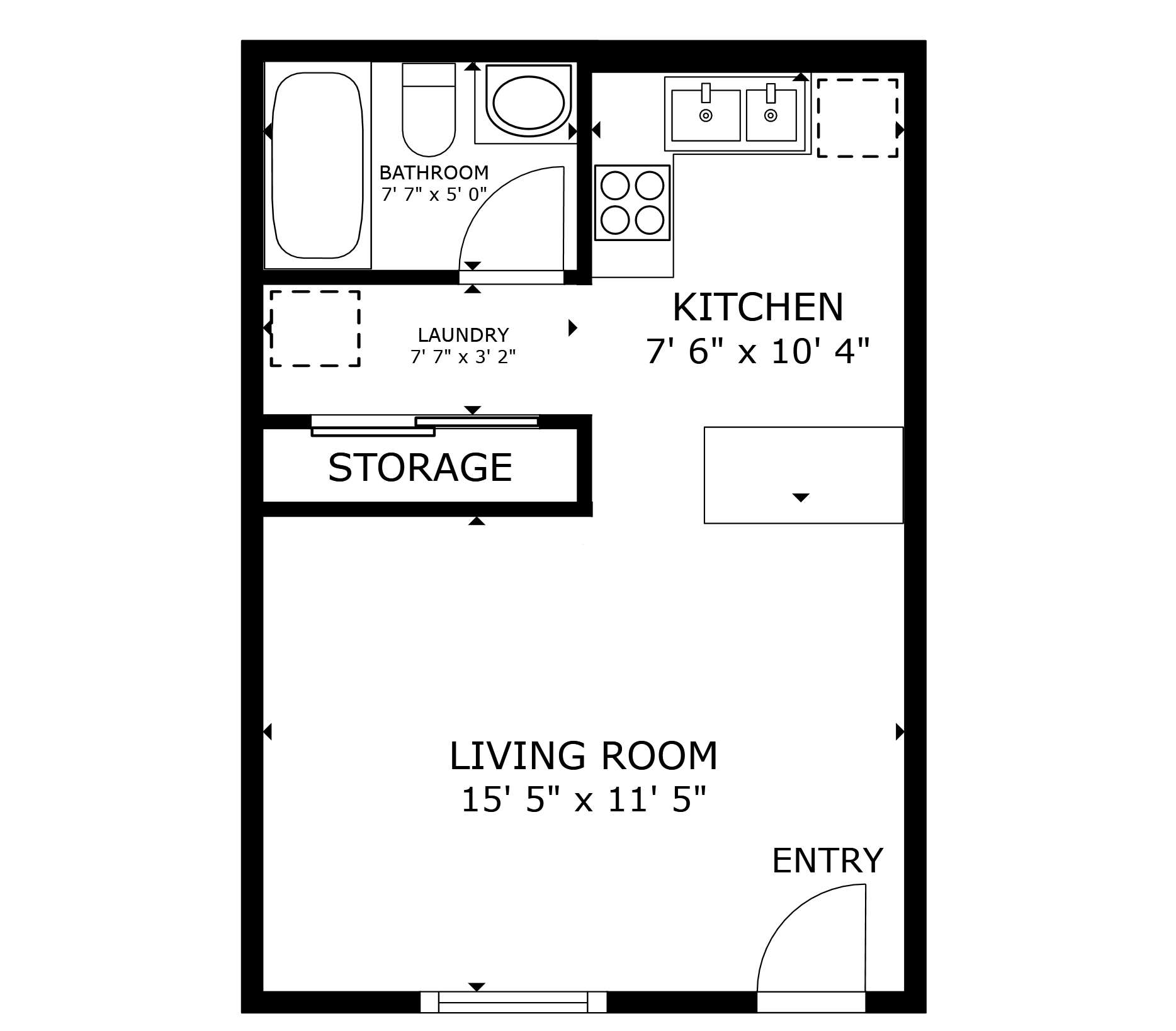 apartment black and white floor plan with room dimensions 