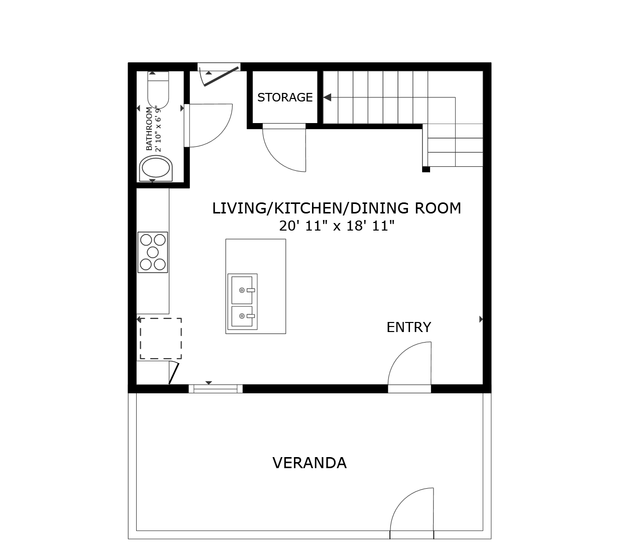 apartment black and white floor plan with room dimensions