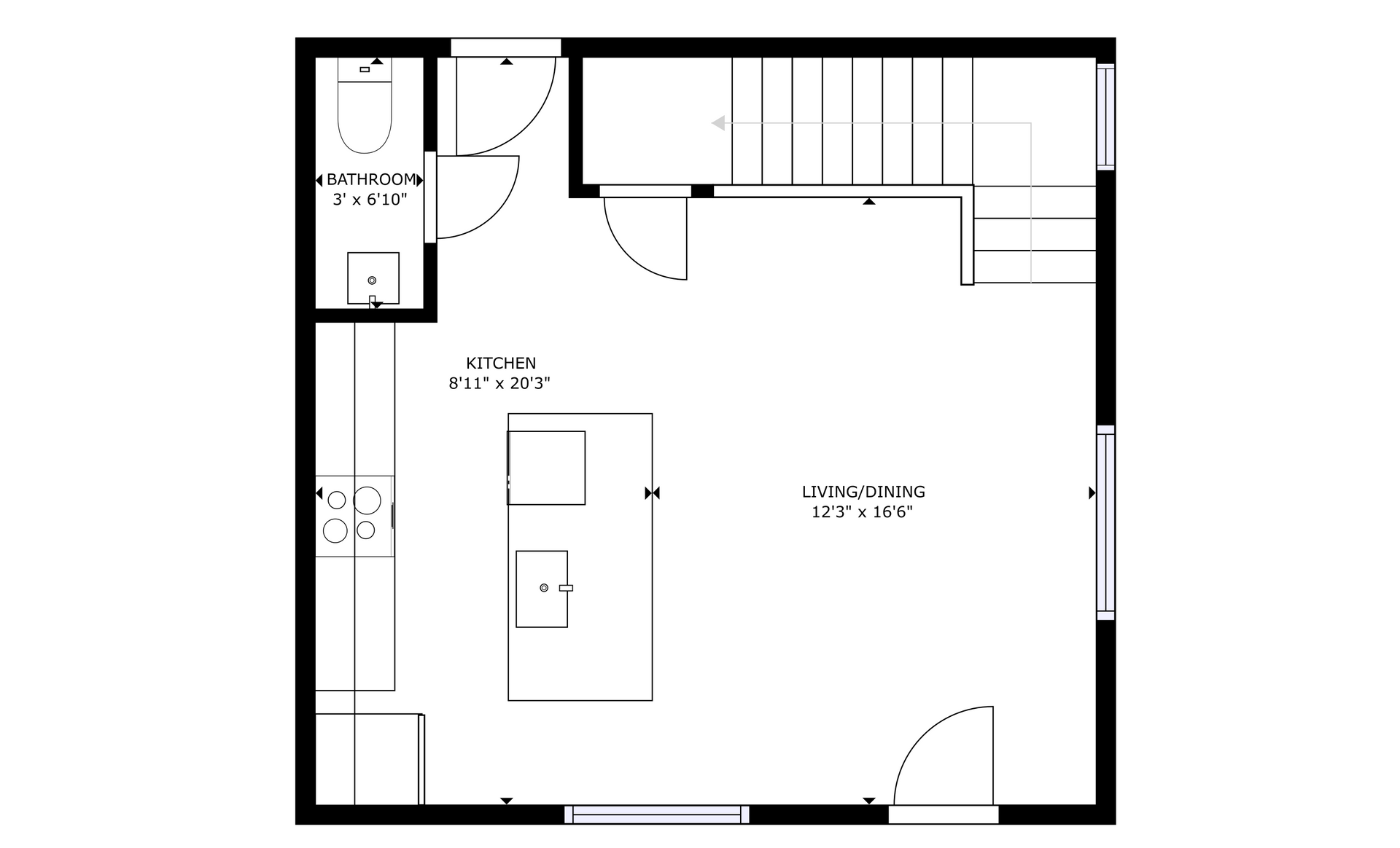 apartment black and white floor plan with room dimensions 