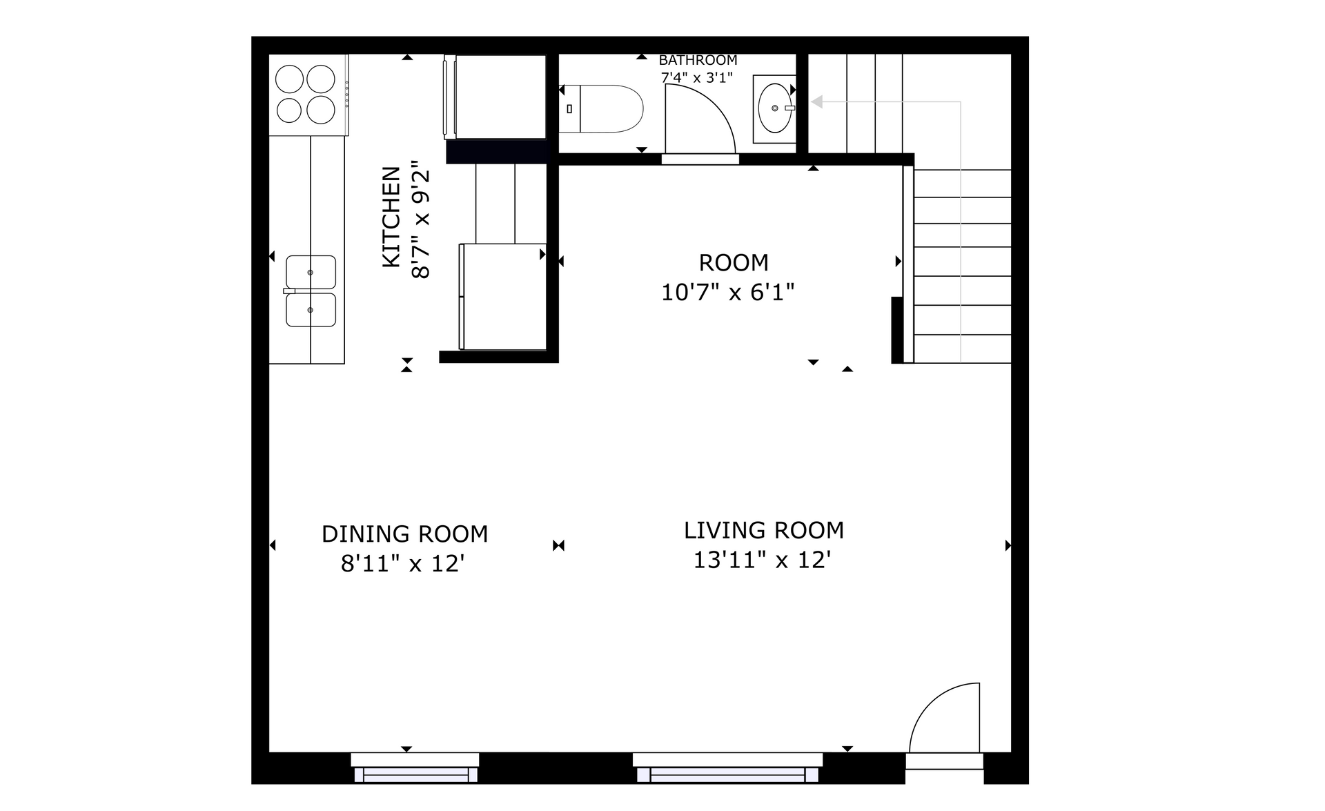 apartment black and white floor plan with room dimensions 