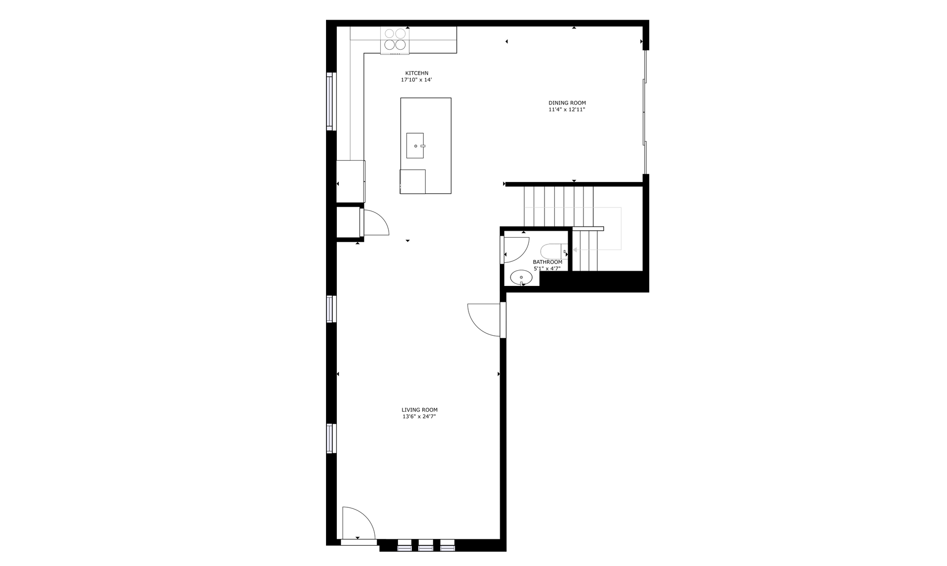 apartment black and white floor plan with room dimensions 