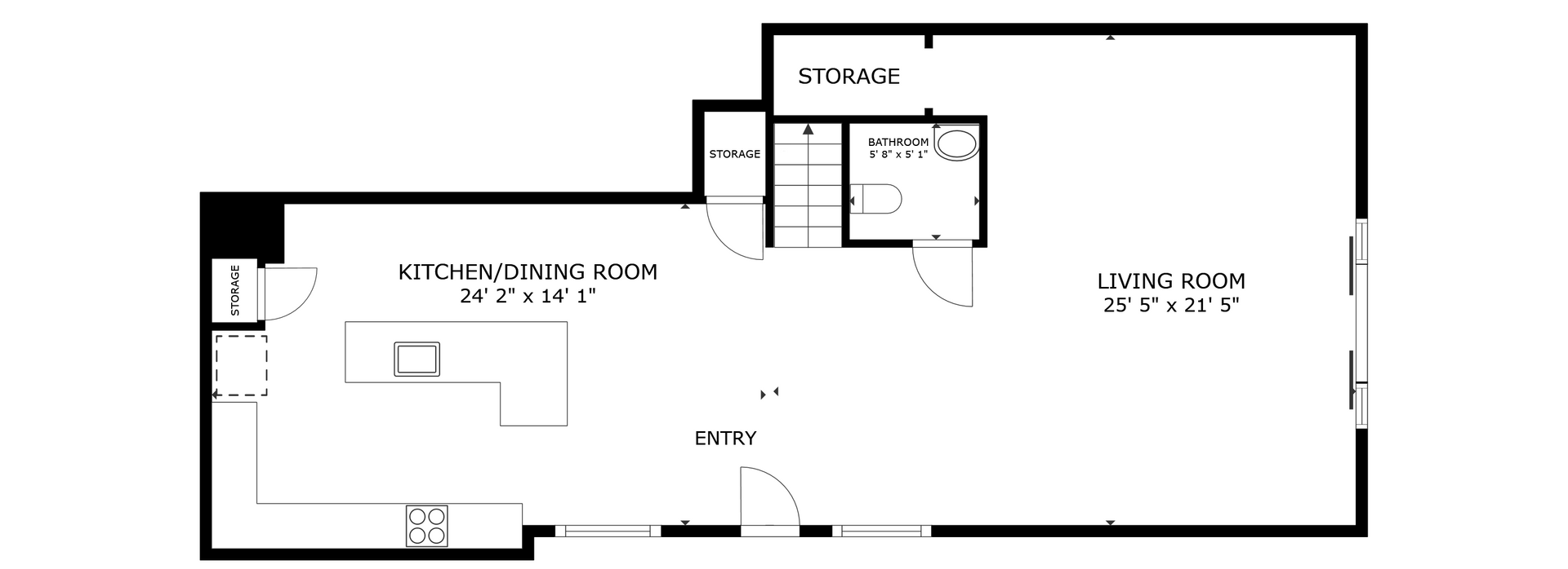 apartment black and white floor plan with room dimensions 